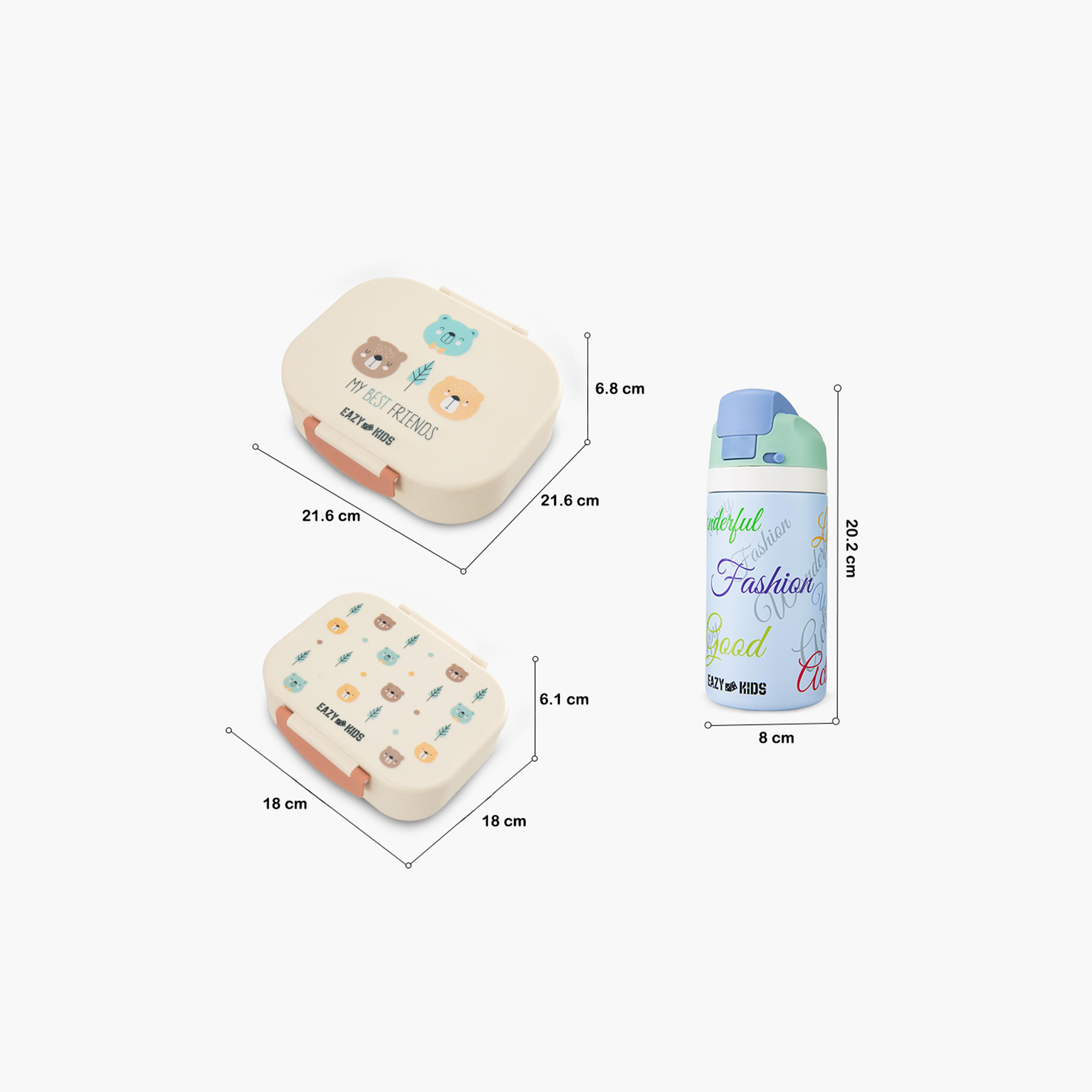 صندوق غداء بينتو قطعتين مع زجاجة مياه ستانلس ستيل من إيزي كيدز - 445 مل-school-lunchessentials-lunchboxes-image-8