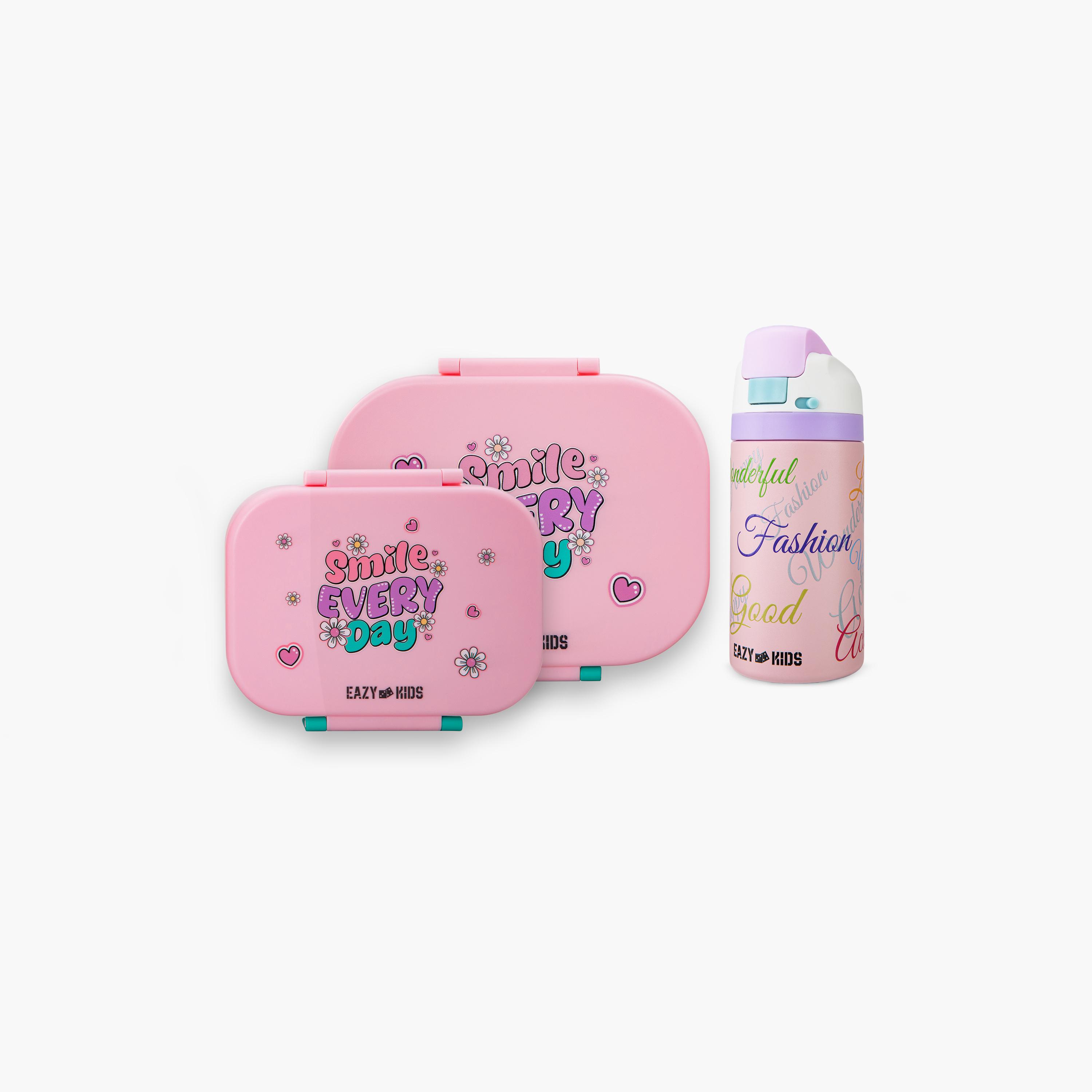 صندوق غداء بينتو قطعتين مع زجاجة مياه ستانلس ستيل من إيزي كيدز - 445 مل-school-lunchessentials-lunchboxes-image-7