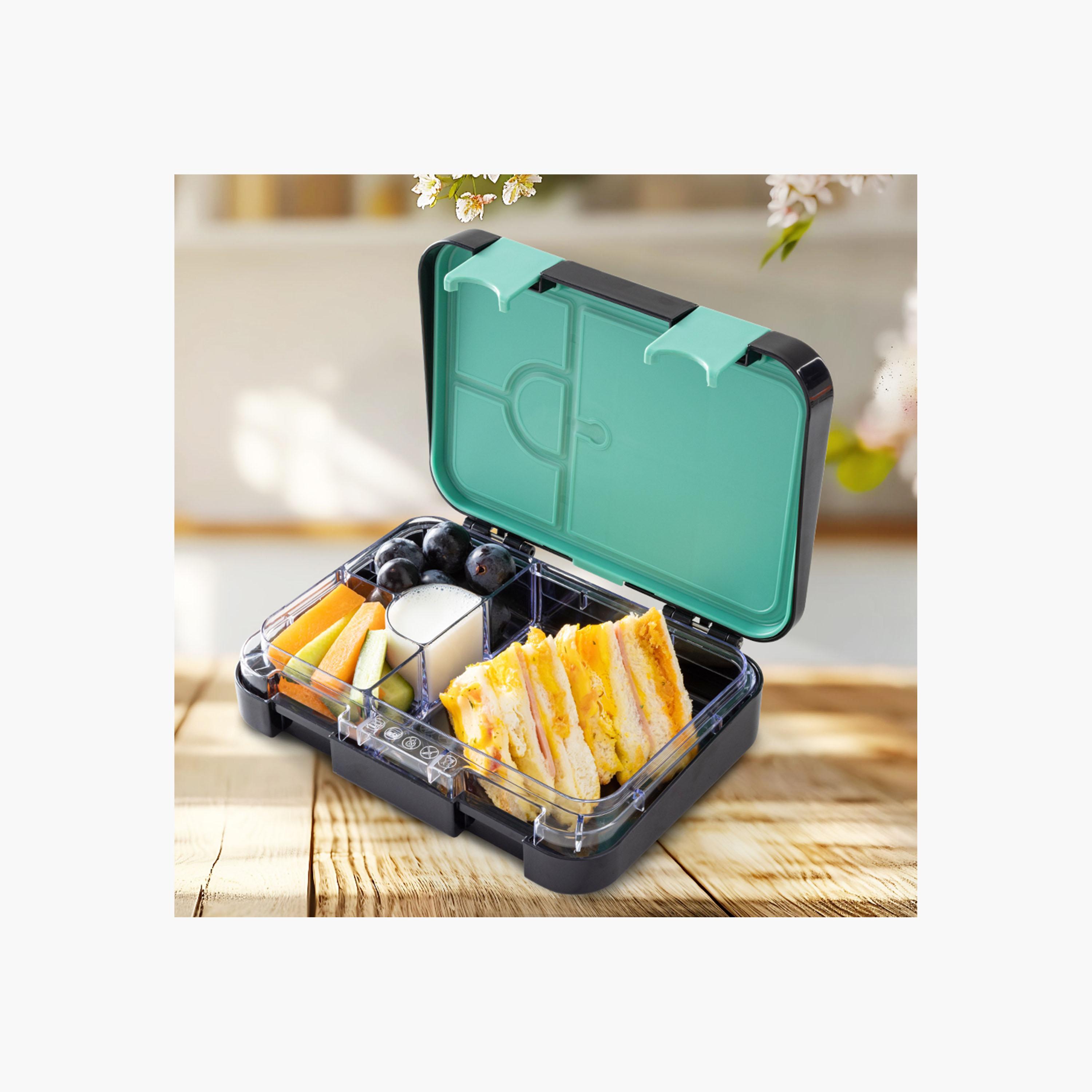 صندوق غداء بينتو بـ 4 أقسام مع زجاجة مياه بغطاء قلاب من إيزي كيدز - 750 مل-school-lunchessentials-lunchboxes-image-4