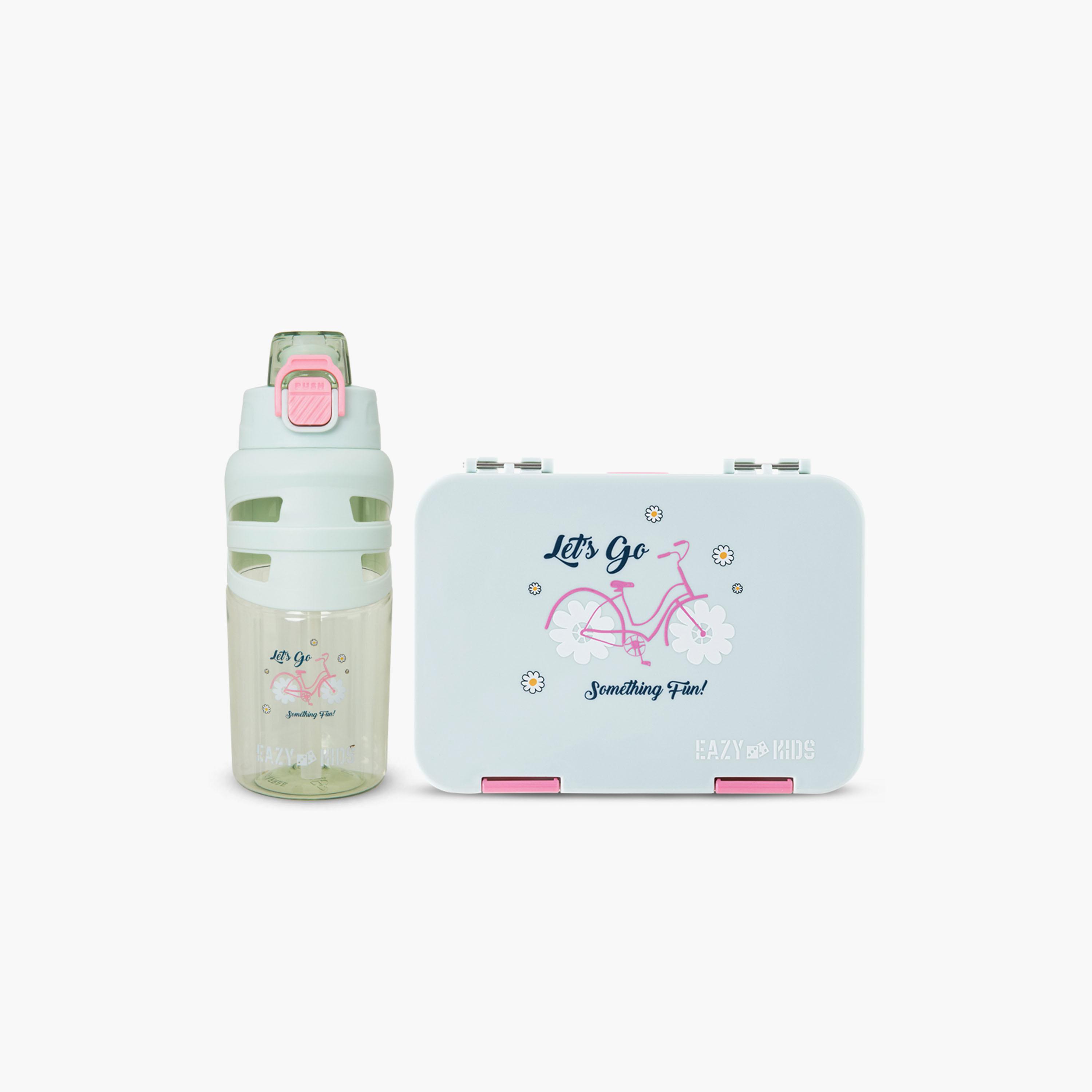 صندوق غداء بينتو بـ 4 أقسام مع زجاجة مياه بغطاء قلاب من إيزي كيدز - 750 مل-school-lunchessentials-lunchboxes-image-1