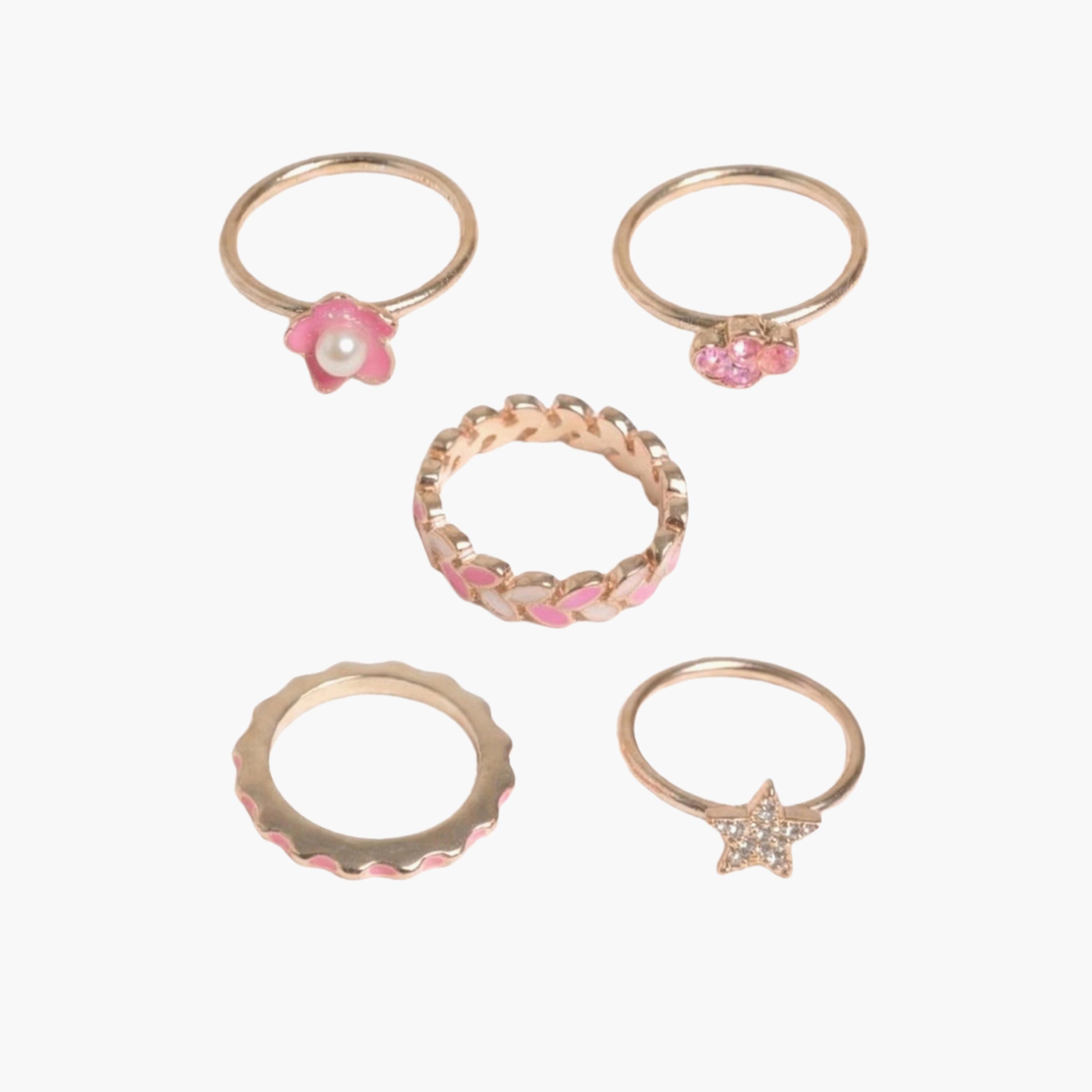 مجموعة خواتم مزينة ومزخرفة مكونة من 5 قطع من ليتل لاكشريز-girls-accessories-jewellery-image-1