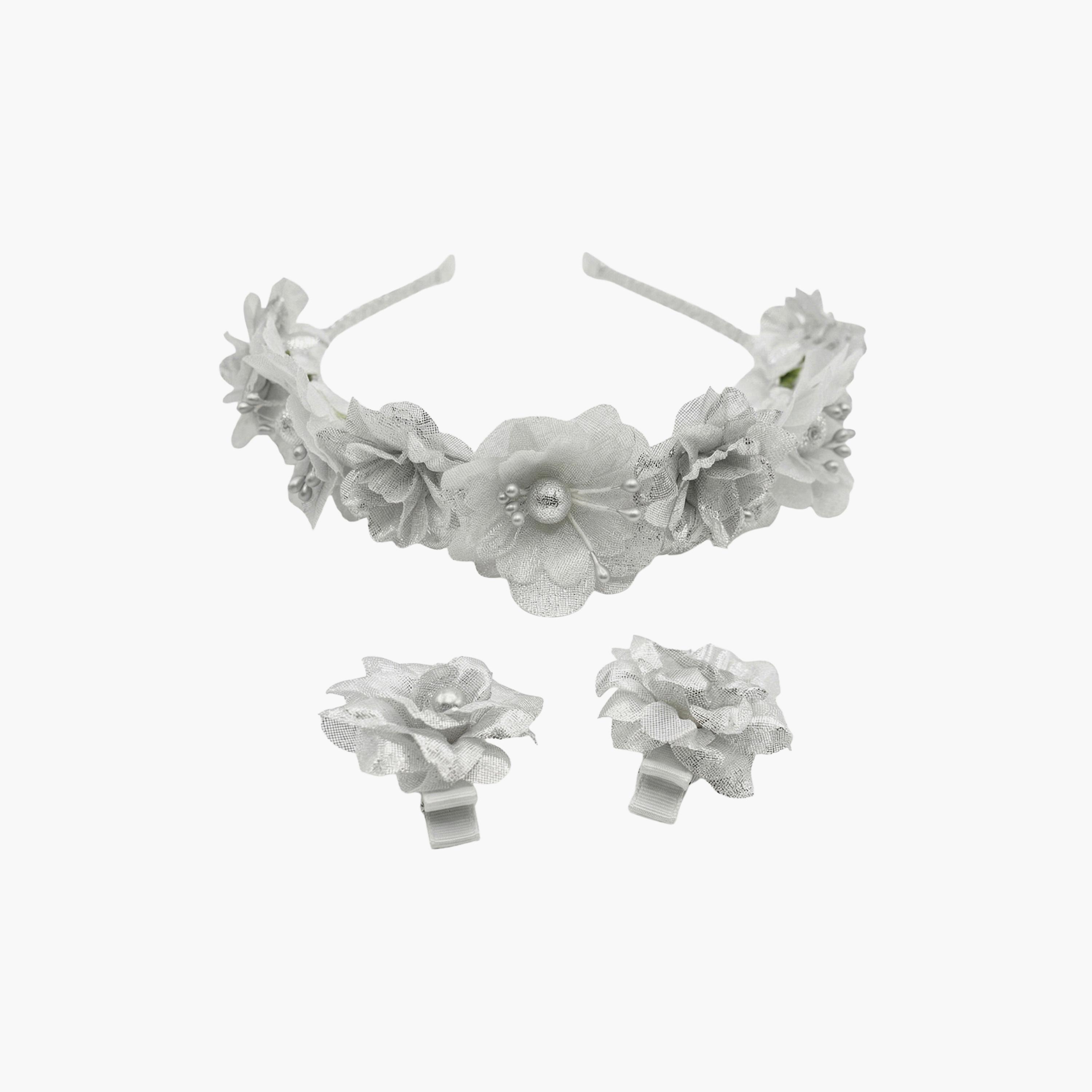 مجموعة طوق شعر ومشابك مزينة بالزهور من ليتل لاكشريز-girls-accessories-hairaccessories-image-1