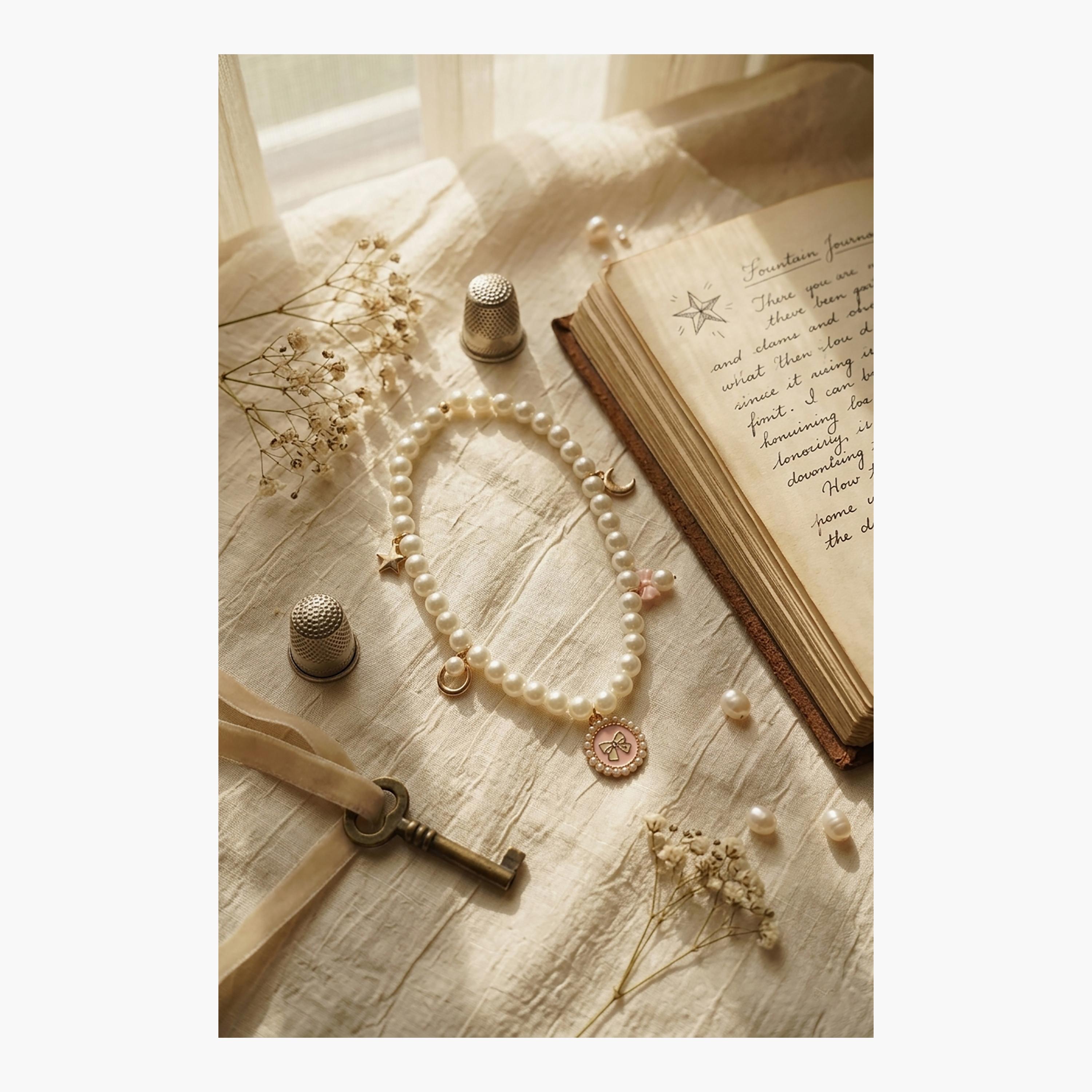 قلادة (عقد) من خرز اللؤلؤ مع دلاية على شكل فيونكة من ليتل لاكشريز-girls-accessories-jewellery-image-3