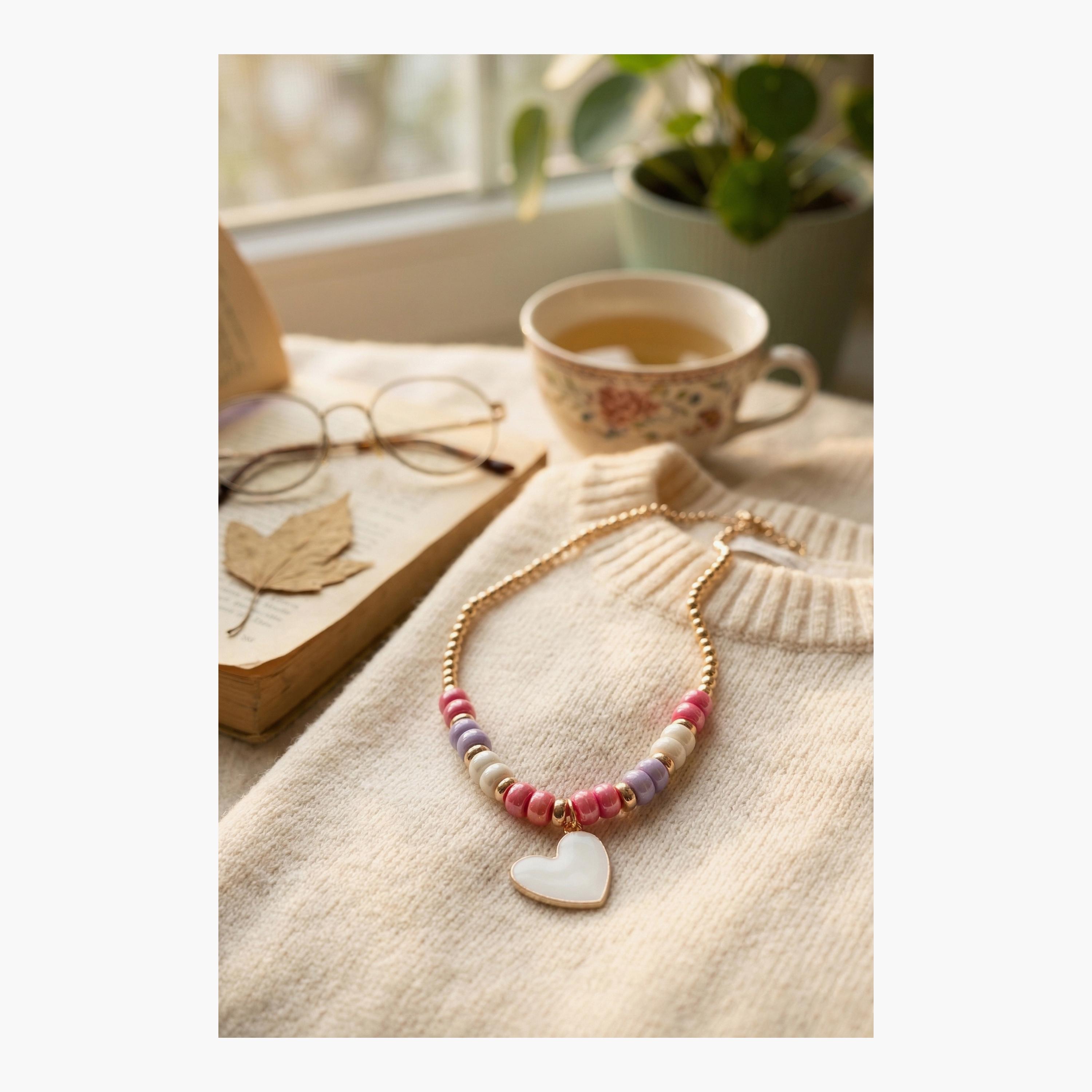 قلادة بسلسلة خرز مع دلاية على شكل قلب من ليتل لاكشريز-girls-accessories-jewellery-image-2