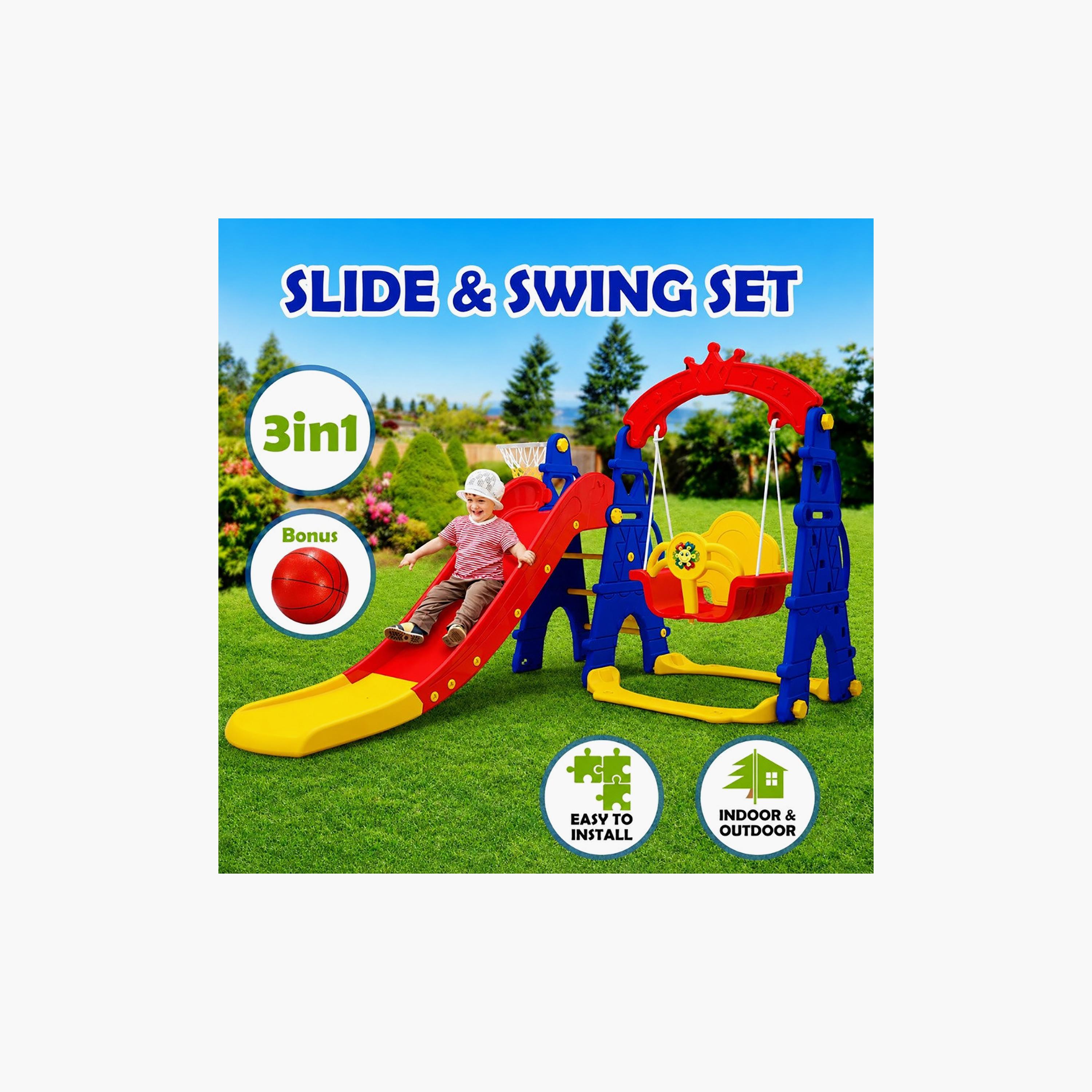 Little Angel 3-In-1 Swing & Slide Activity Playset with Basketball Hoop-toys-outdoor-slidesandswings-image-5