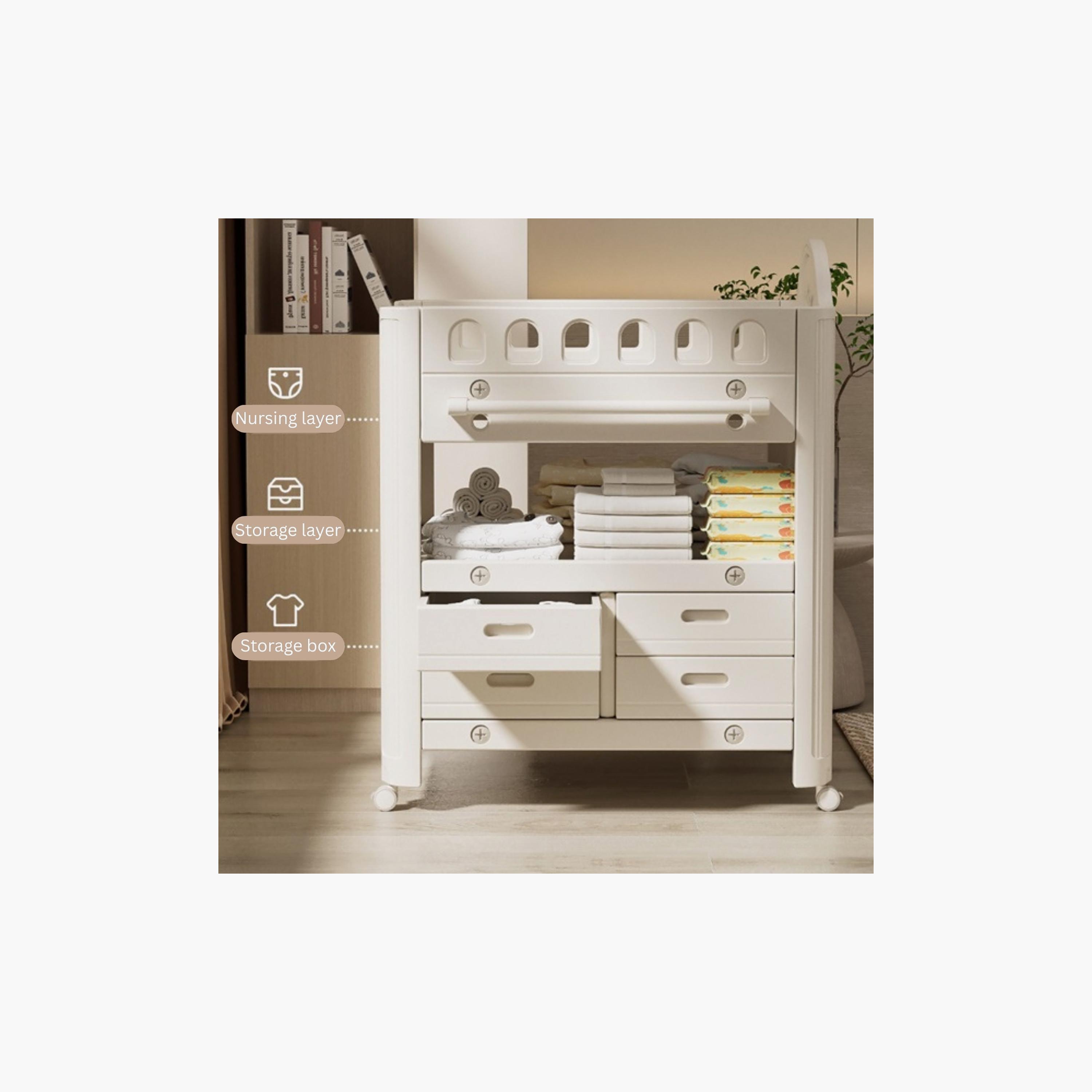 Little Angel Diaper Changing Table with Wheels & Storage Organizer Drawers-baby-nursery-furniture-wardrobesandstorage-image-3