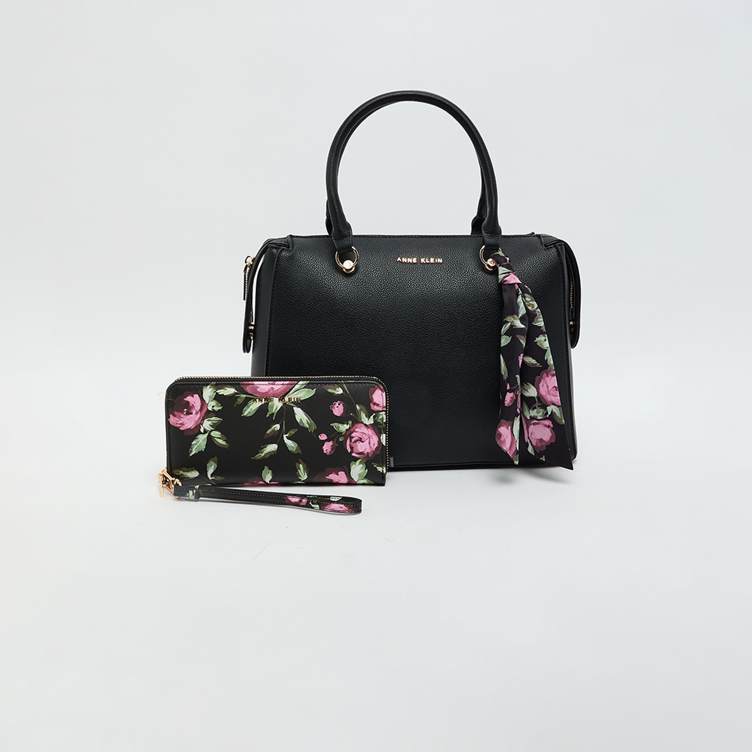 Anne Klein Textured Double Handle Satchel Bag with Zipper and Detachable Strap-women-bagsandwallets-handbags-image-1