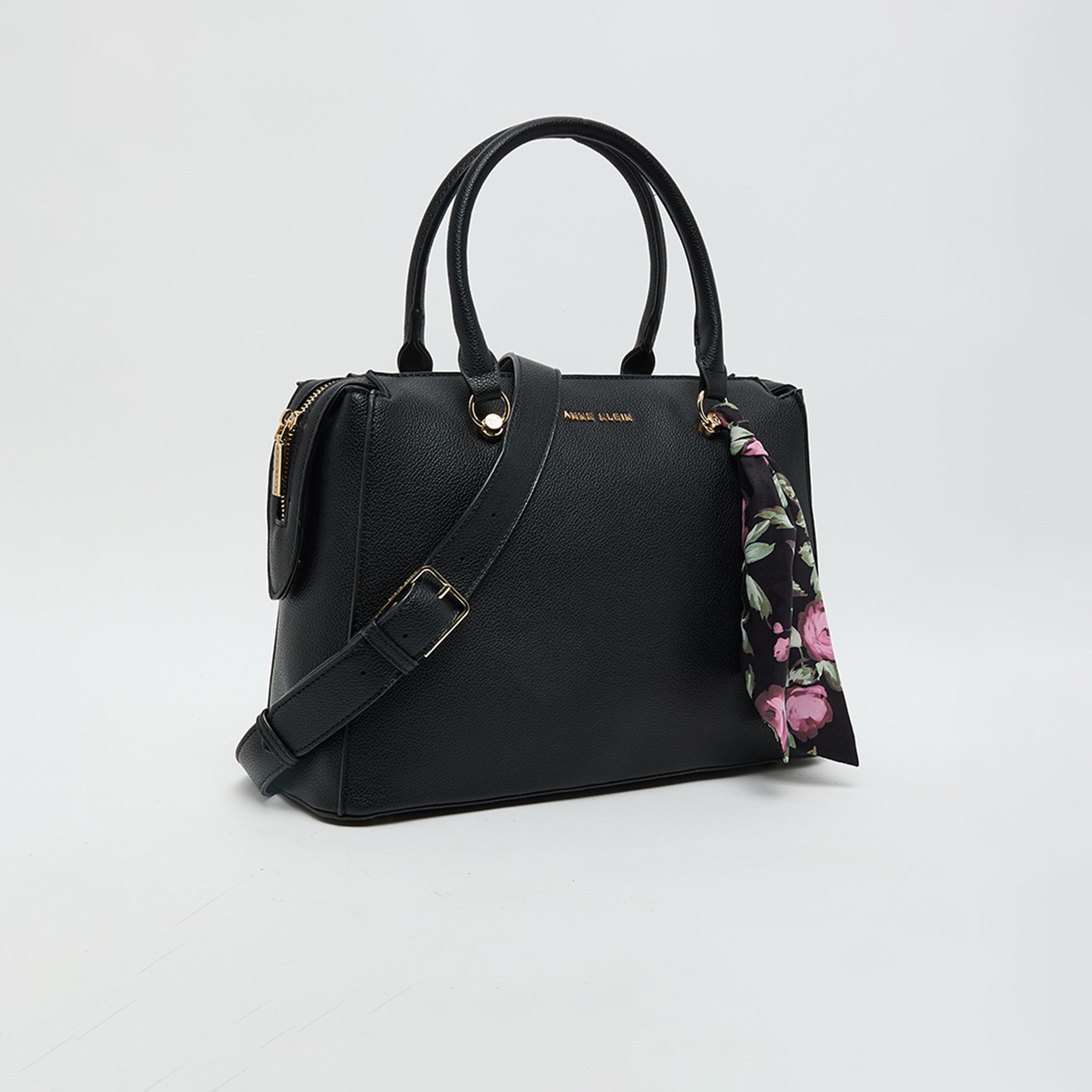 Anne Klein Textured Double Handle Satchel Bag with Zipper and Detachable Strap-women-bagsandwallets-handbags-image-3