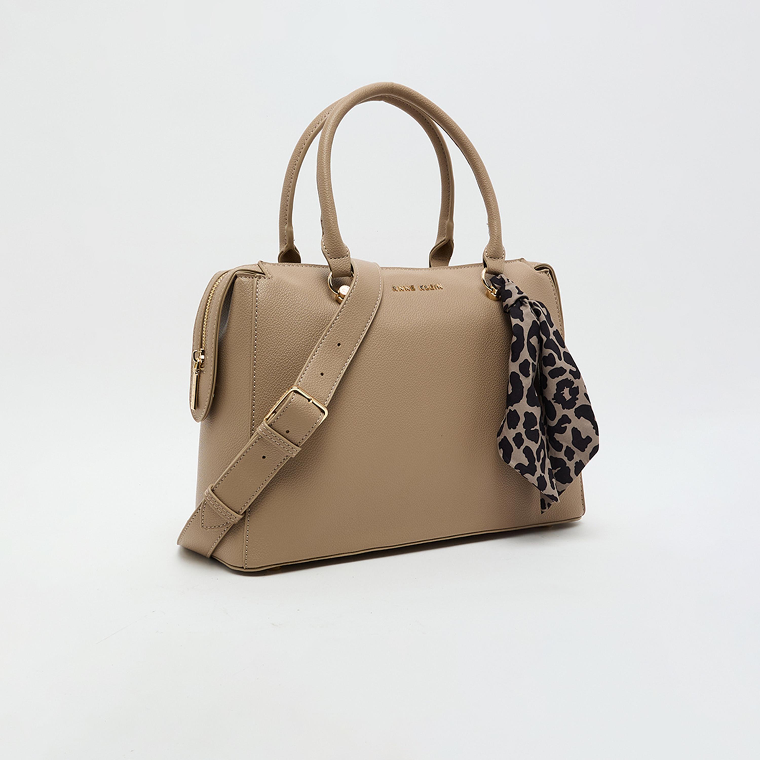 Anne Klein Textured Double Handle Satchel Bag with Zipper and Detachable Strap-women-bagsandwallets-handbags-image-8