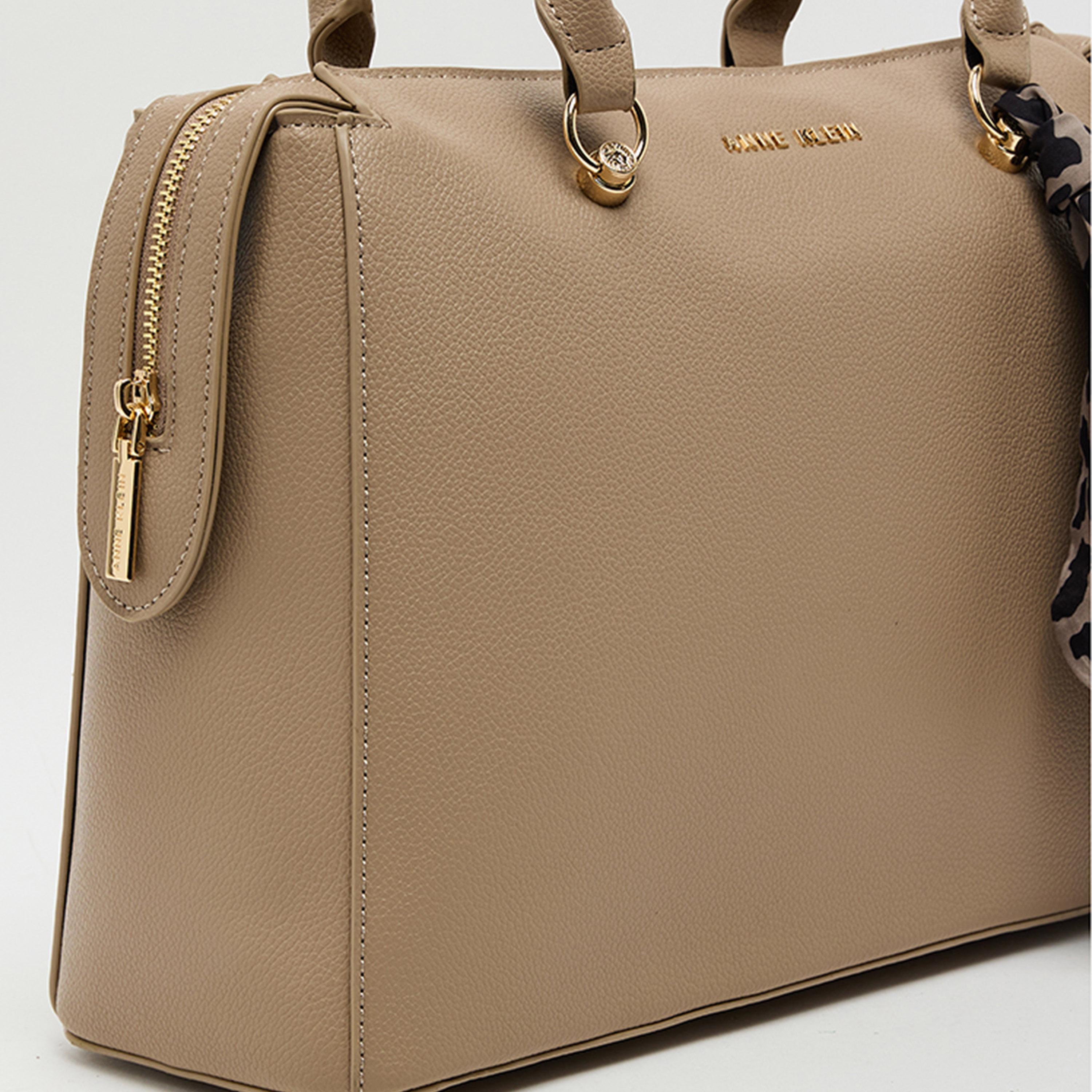 Anne Klein Textured Double Handle Satchel Bag with Zipper and Detachable Strap-women-bagsandwallets-handbags-image-10