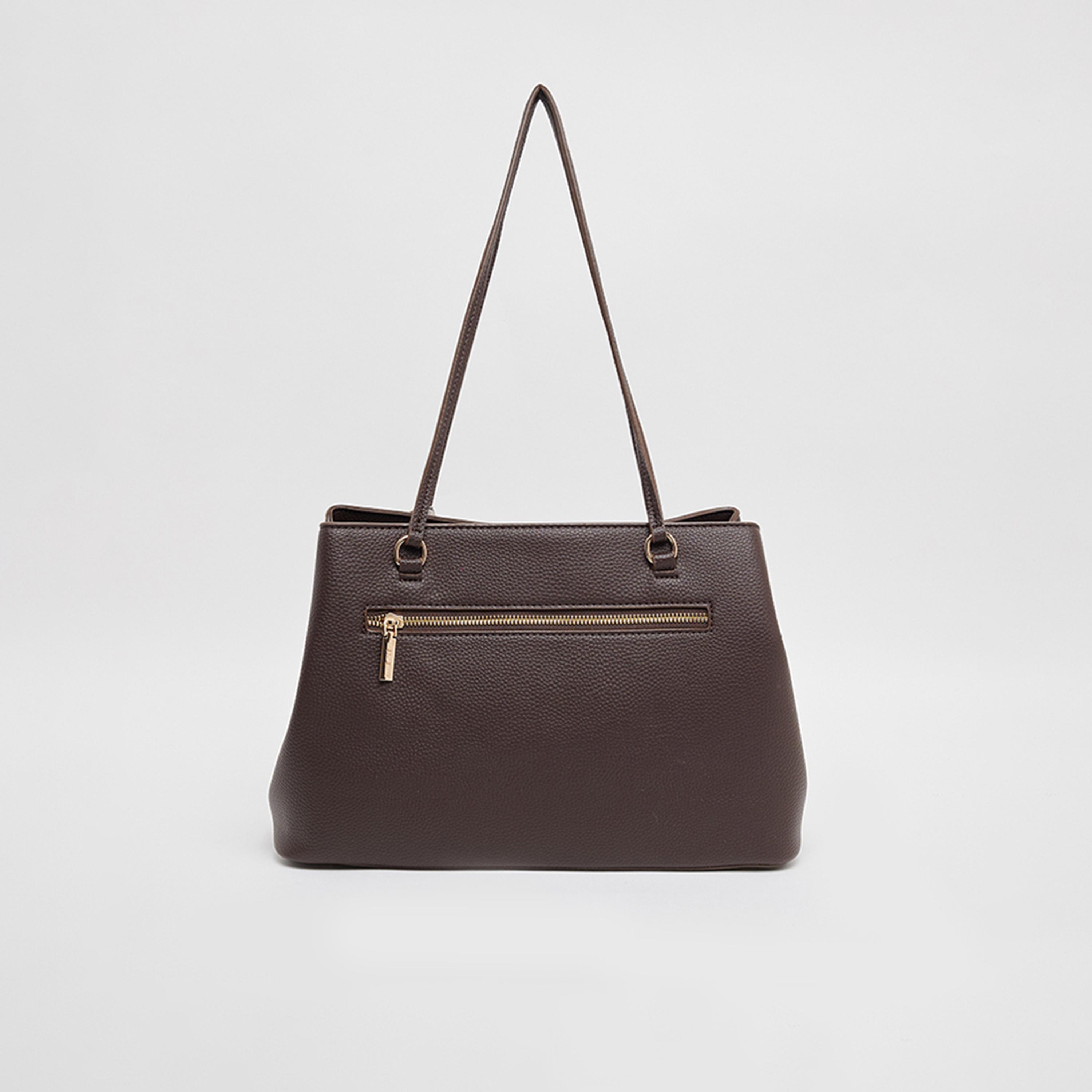 Anne Klein Textured Double Handle Shoulder Bag with Zipper | 19.5 X 7.5 X 14 CM-women-bagsandwallets-handbags-image-3