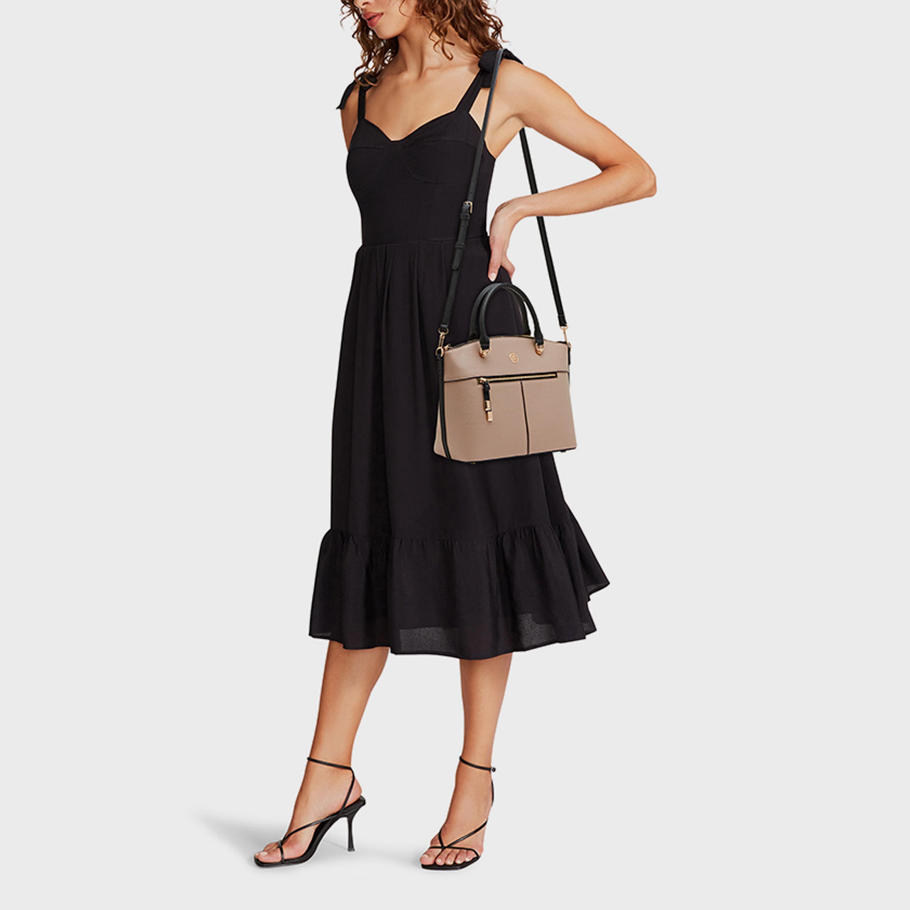 Anne Klein Textured Double Handle Satchel Bag with Zipper and Detachable Strap-women-bagsandwallets-handbags-image-2