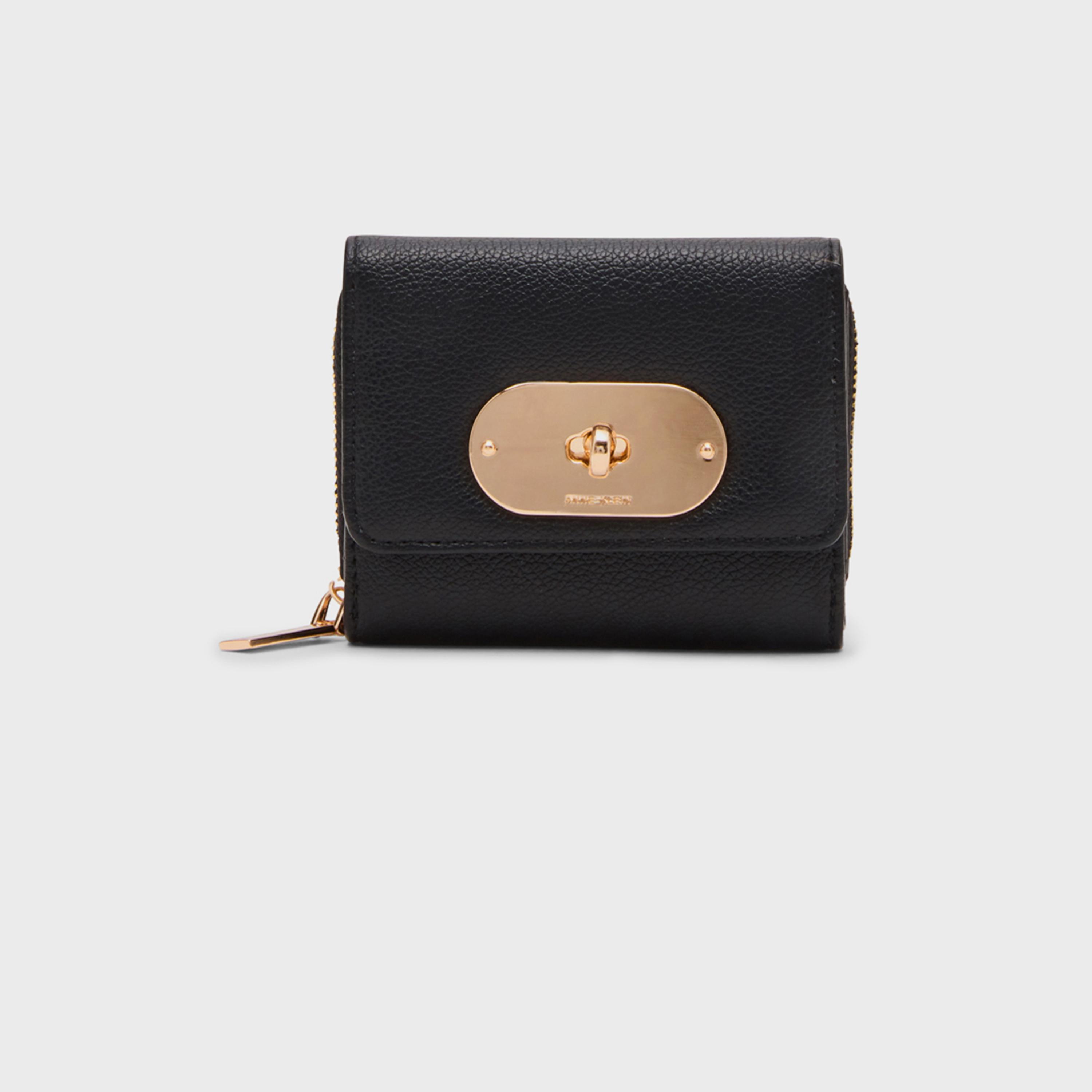 Anne Klein Textured Wallet with Twist Lock | 10.79 X 8.38 CM-women-bagsandwallets-wallets-image-1