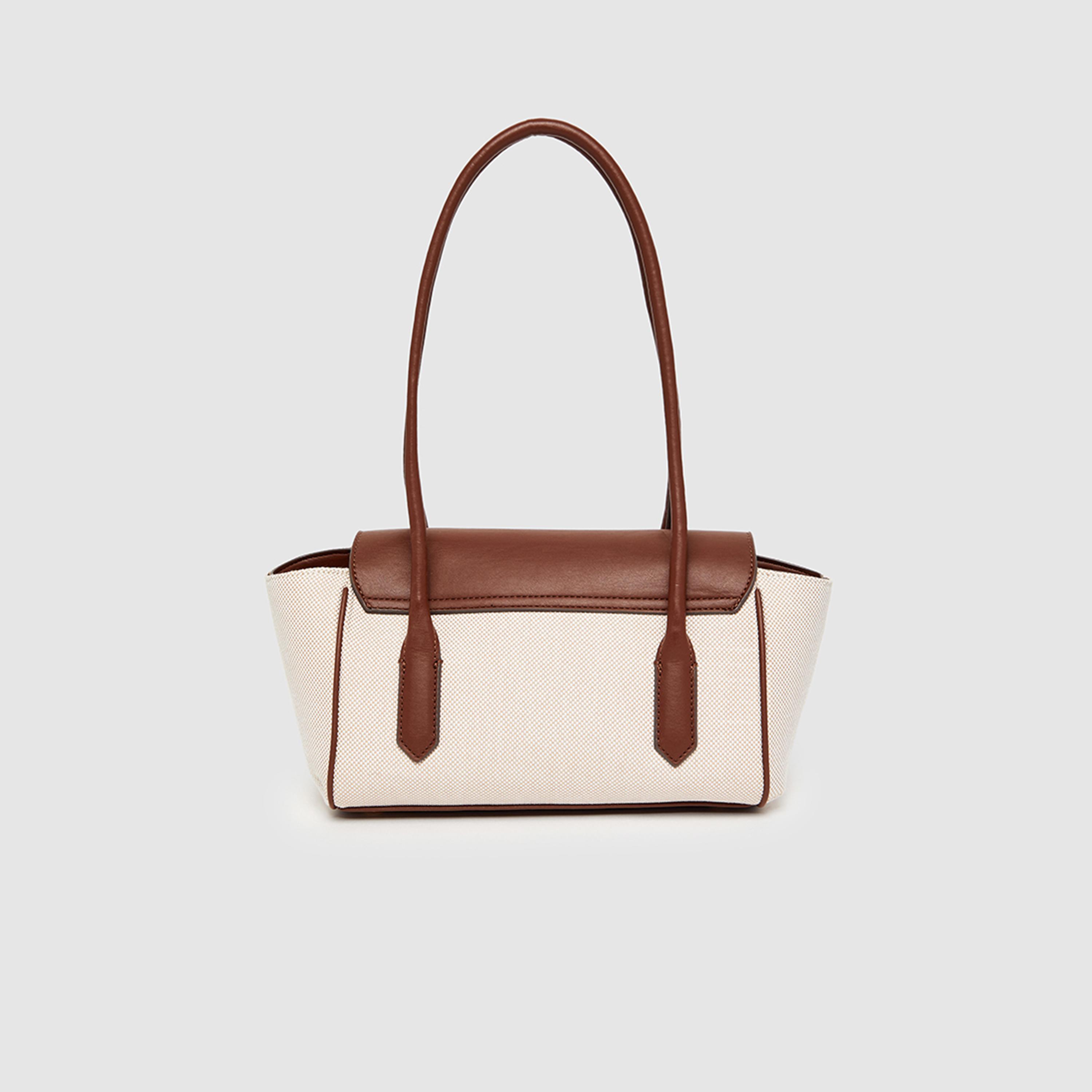 آن كلين - شنطة كتف مزدوجة المقابض بتصميم كتل الألوان مع غطاء قلاب | 19.5 × 7.5 × 14 سم-women-bagsandwallets-handbags-image-3