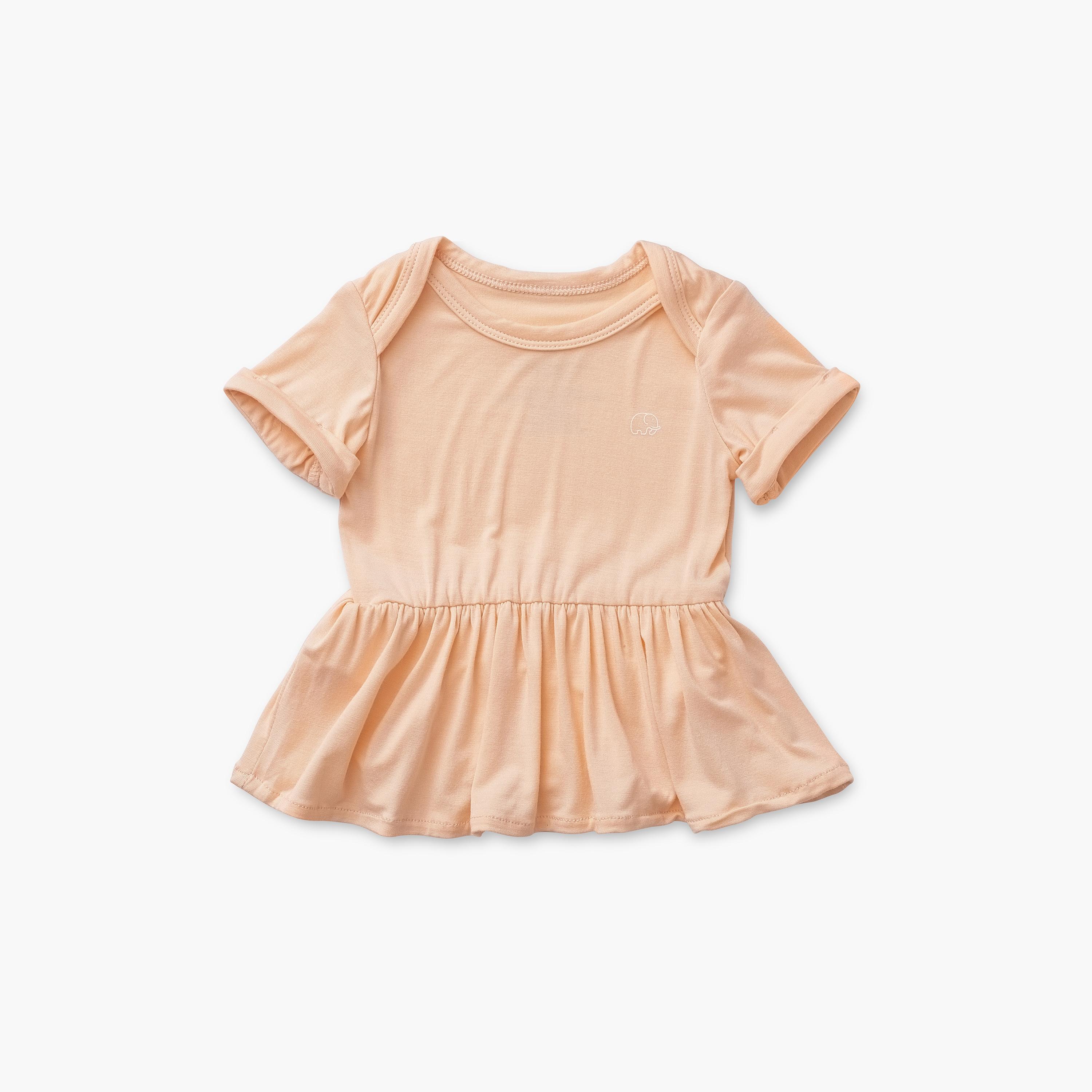 Anvi Baby Organic Bamboo Spandex Short Sleeves Onesie Dress - Peach - 0-3 Months-baby-girls-clothing-dressesandjumpsuits-image-1