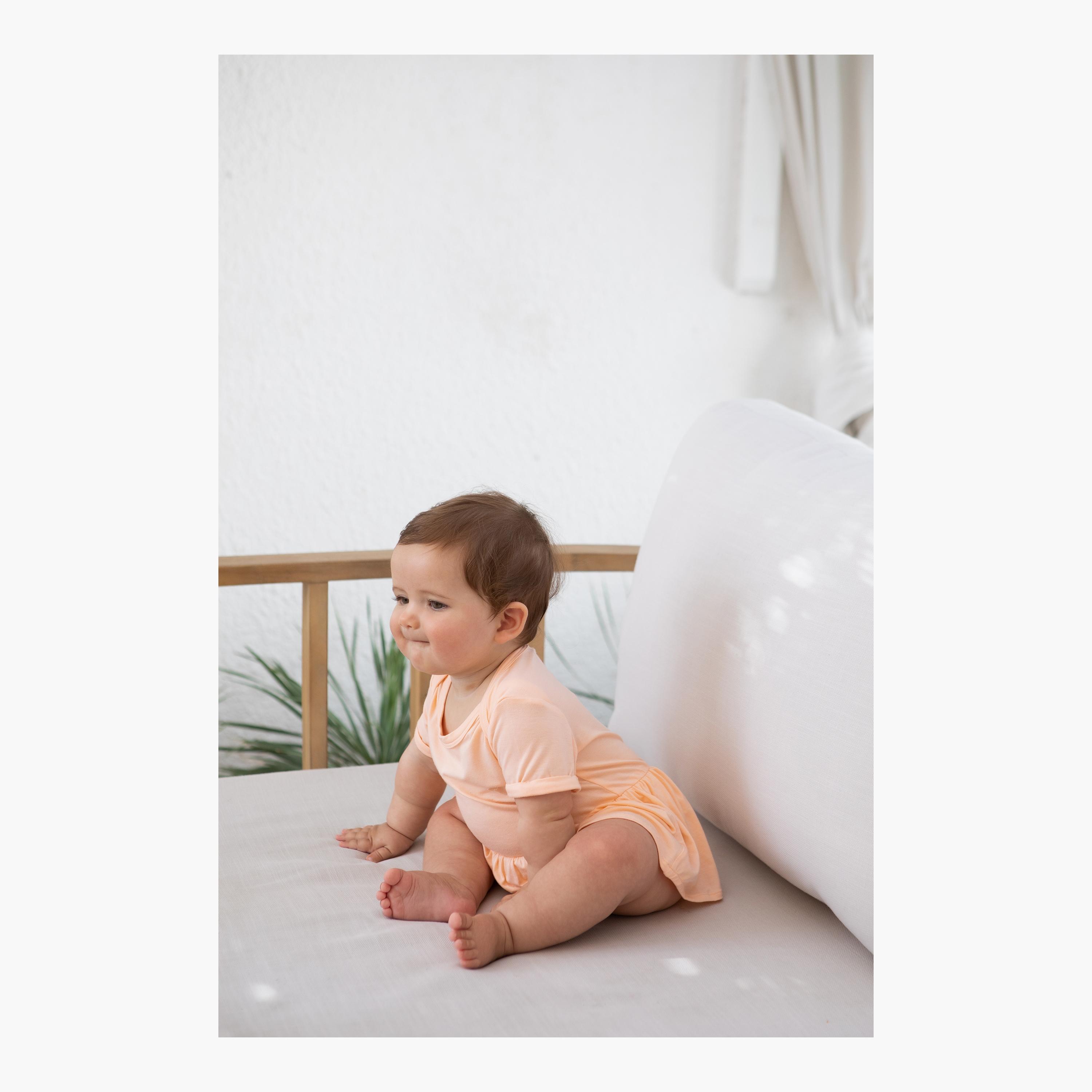 Anvi Baby Organic Bamboo Spandex Short Sleeves Onesie Dress - Peach - 0-3 Months-baby-girls-clothing-dressesandjumpsuits-image-2