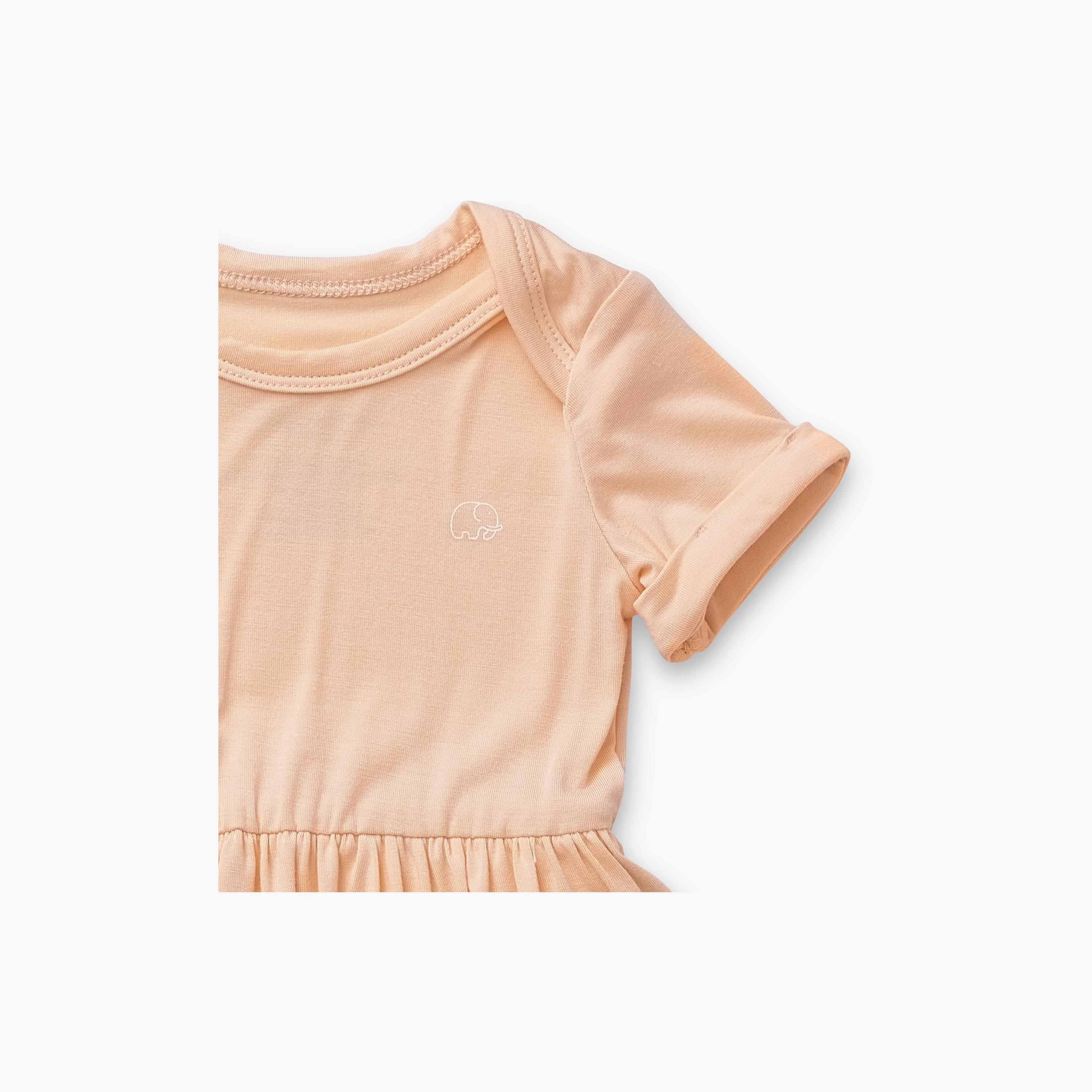 Anvi Baby Organic Bamboo Spandex Short Sleeves Onesie Dress - Peach - 0-3 Months-baby-girls-clothing-dressesandjumpsuits-image-3