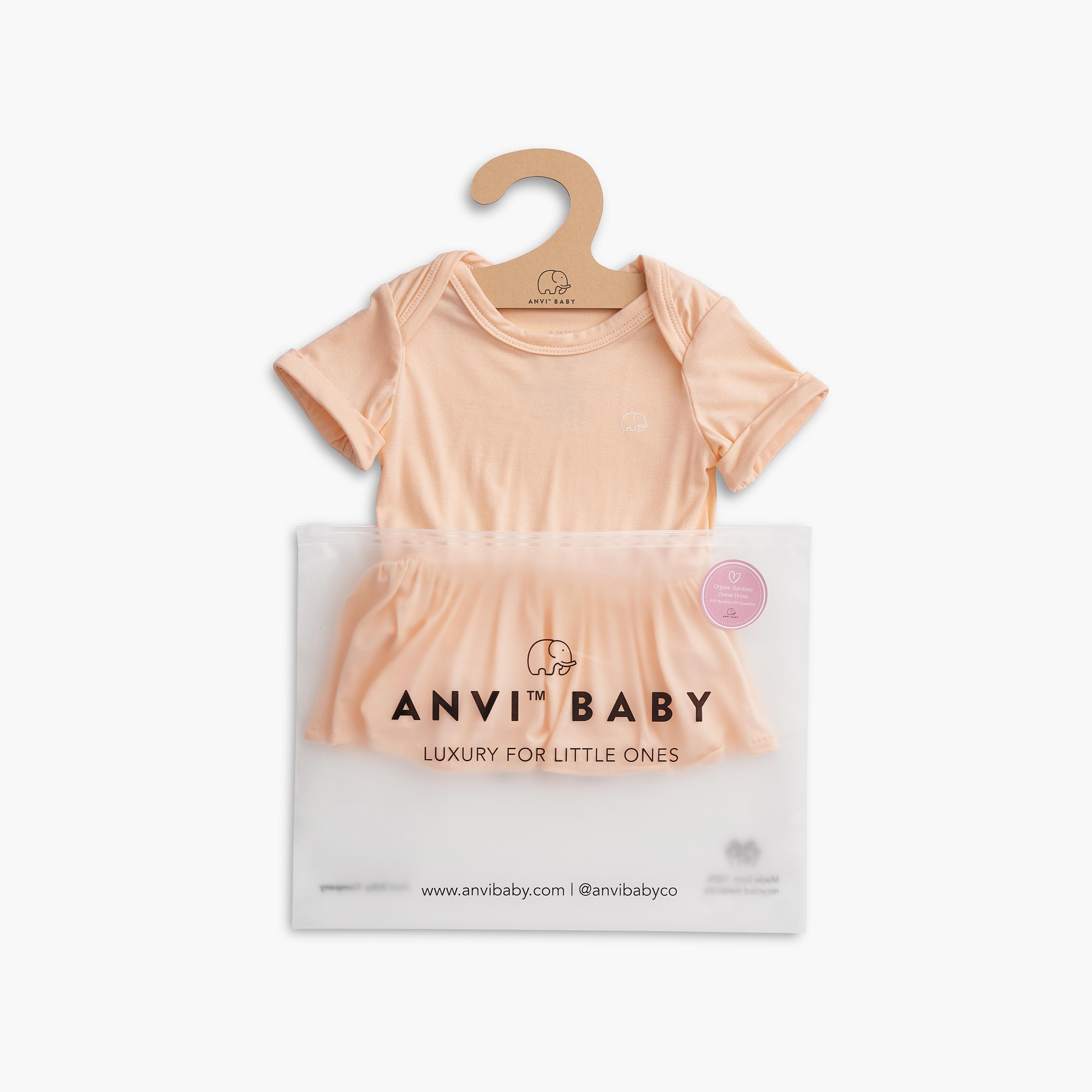 Anvi Baby Organic Bamboo Spandex Short Sleeves Onesie Dress - Peach - 0-3 Months-baby-girls-clothing-dressesandjumpsuits-image-5