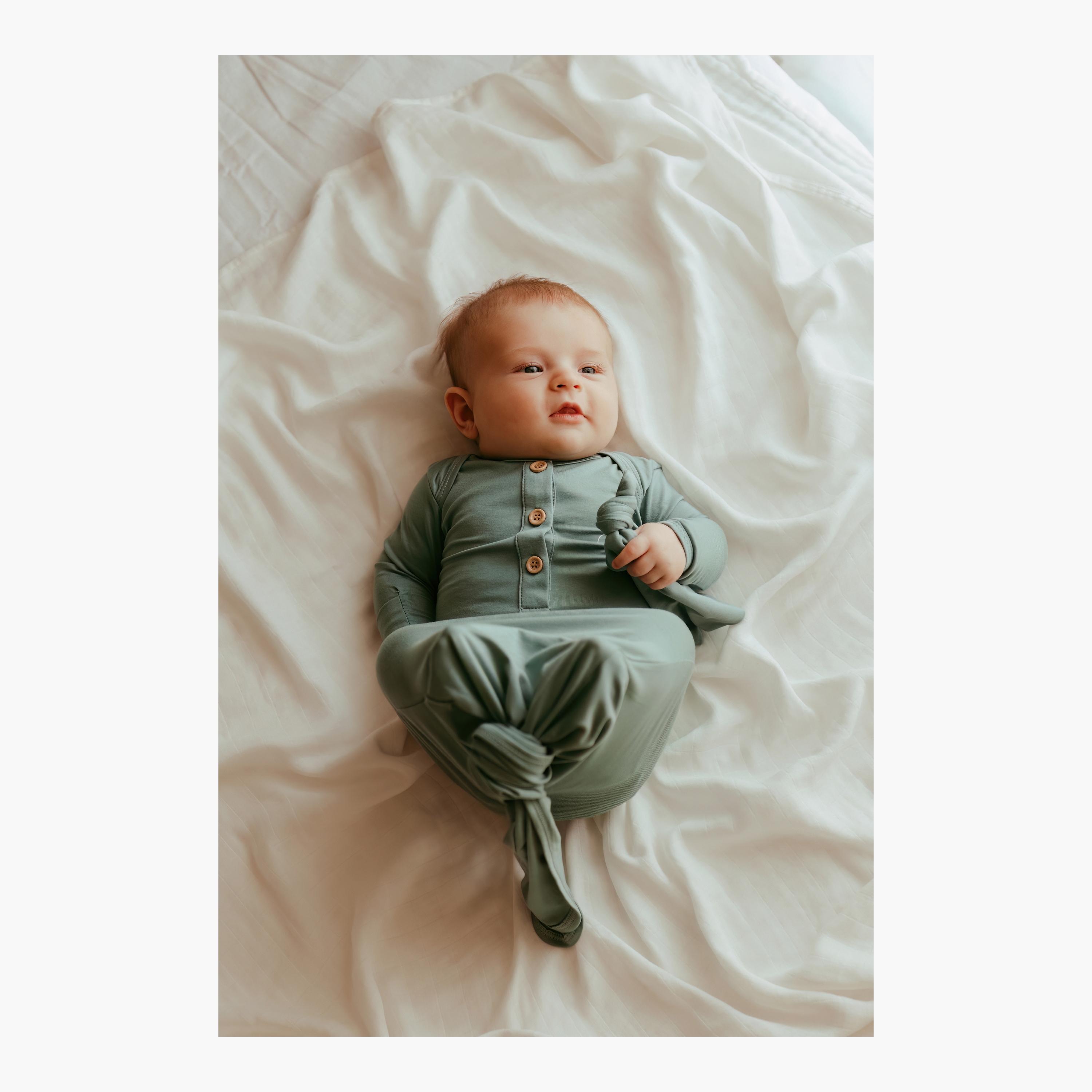 Anvi Baby Bamboo Cotton Full Sleeves Knotted Gown Sleepsuit-baby-girls-clothing-nightwear-sleepsuits-image-2