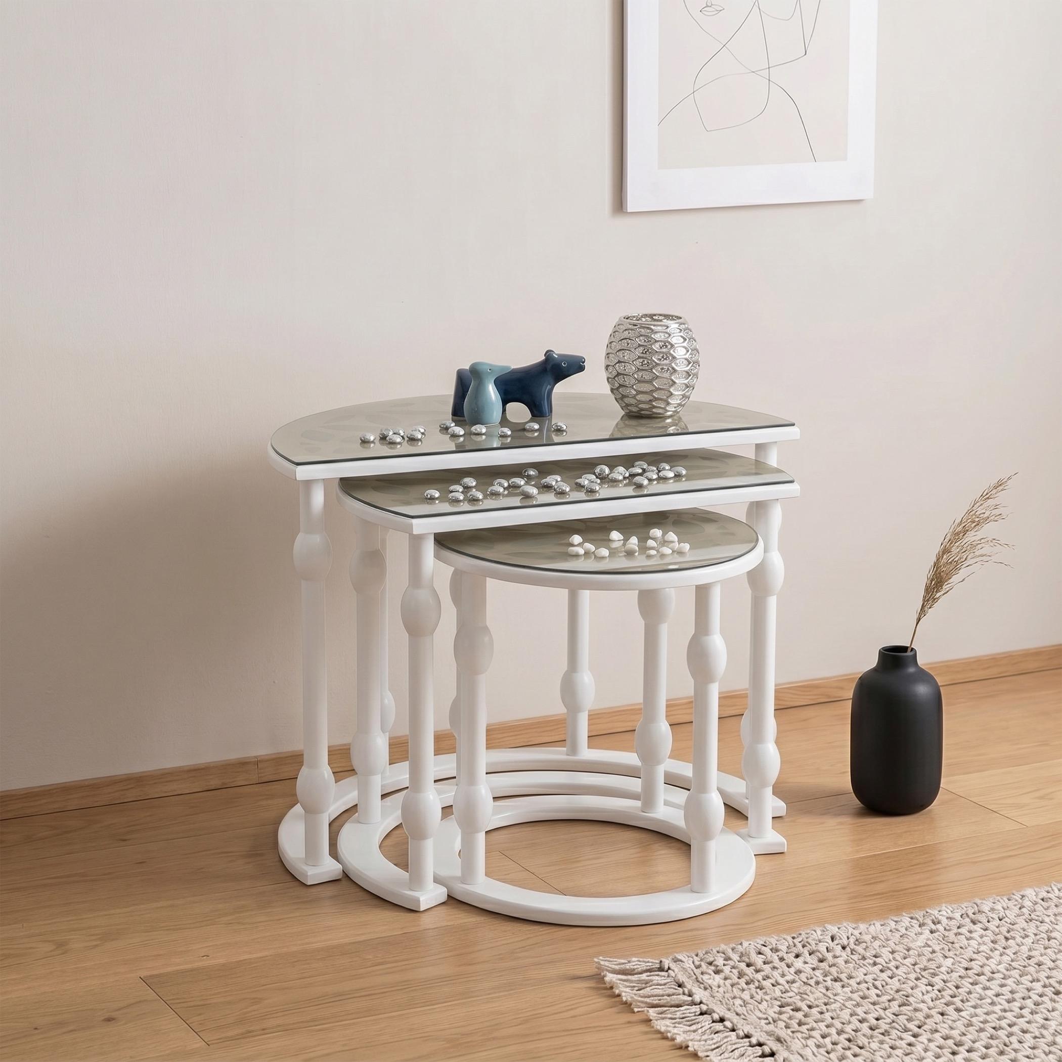Mashrabiya Glass Top Nesting Table - Set of 3