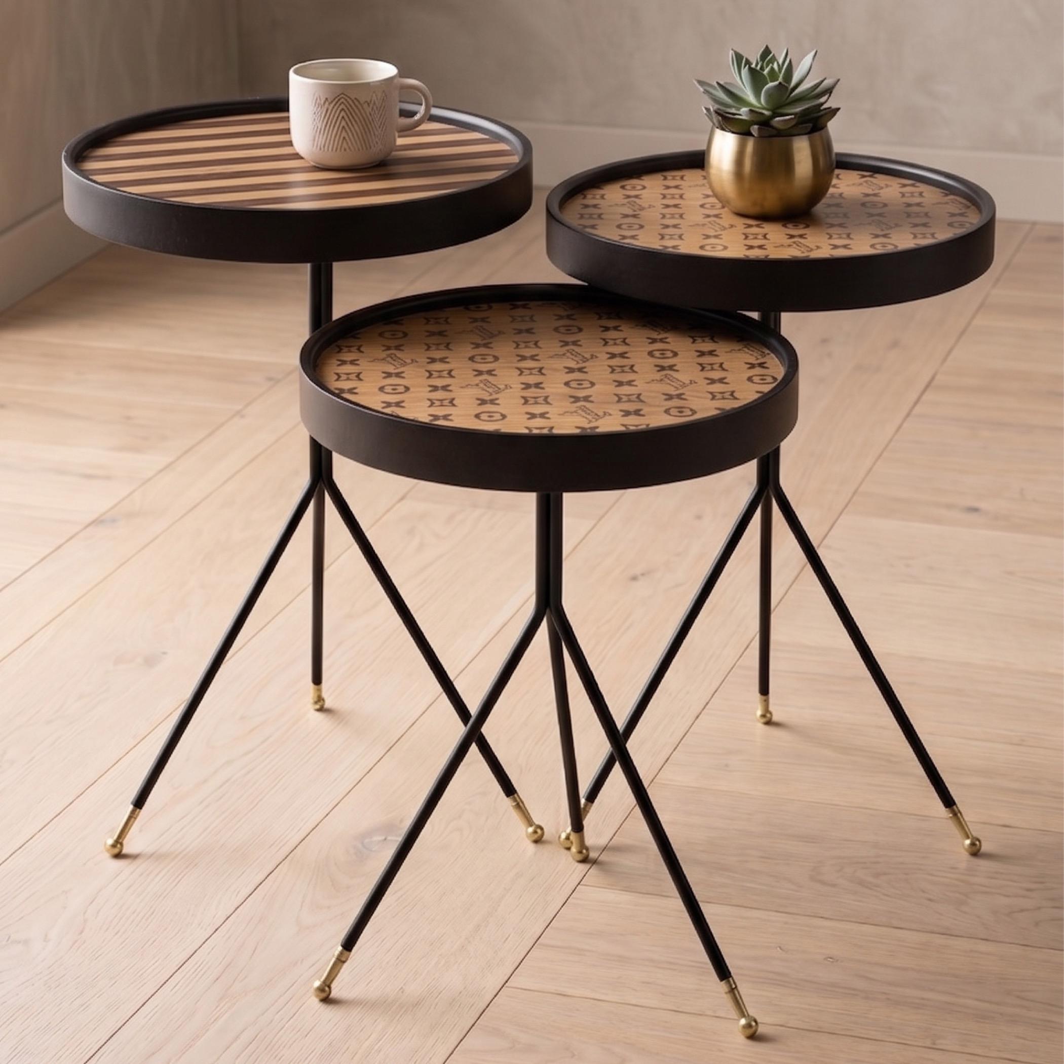 LV Wooden Top Nesting Table - Set of 3
