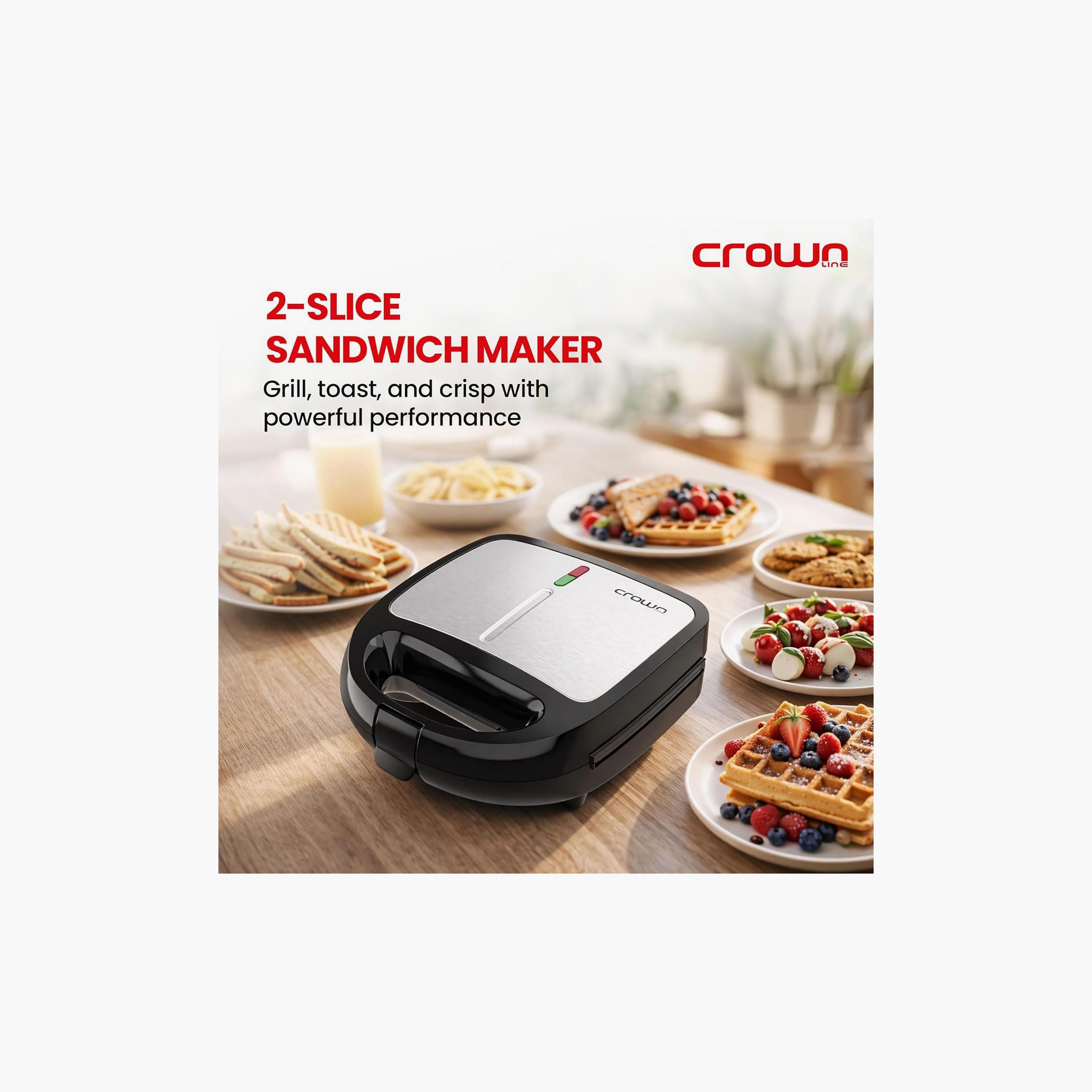 Crownline Two Slice Sandwich Maker with 3 Detachable Plates Black and Silver | SM-441-household-appliances-kitchenappliances-toasters-image-2