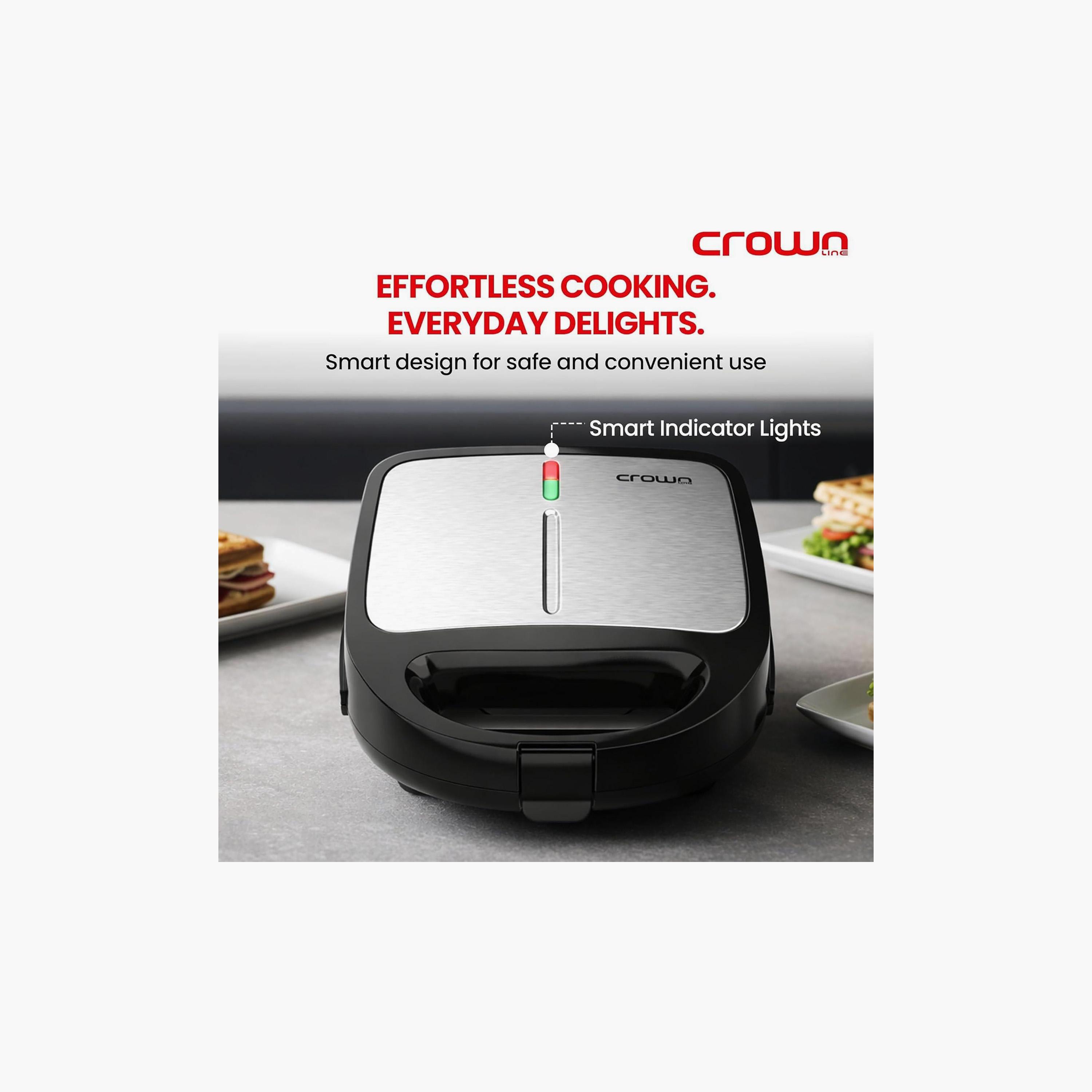 Crownline Two Slice Sandwich Maker with 3 Detachable Plates Black and Silver | SM-441-household-appliances-kitchenappliances-toasters-image-3