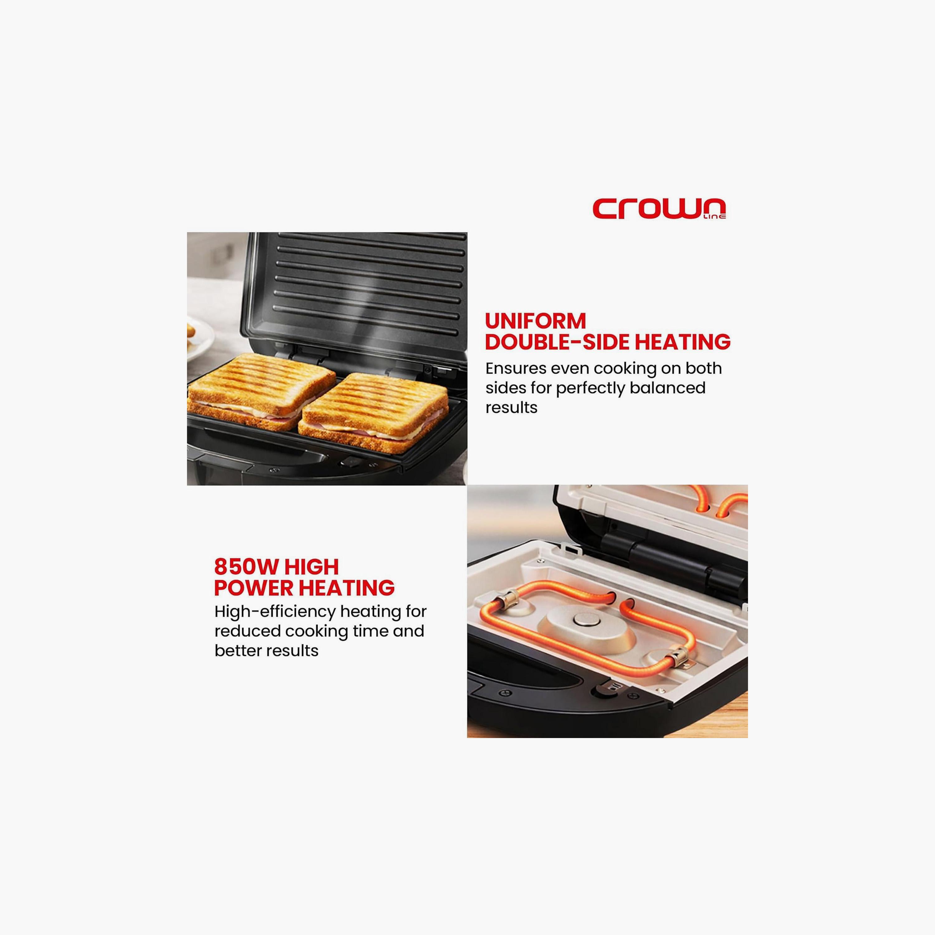 Crownline Two Slice Sandwich Maker with 3 Detachable Plates Black and Silver | SM-441-household-appliances-kitchenappliances-toasters-image-4