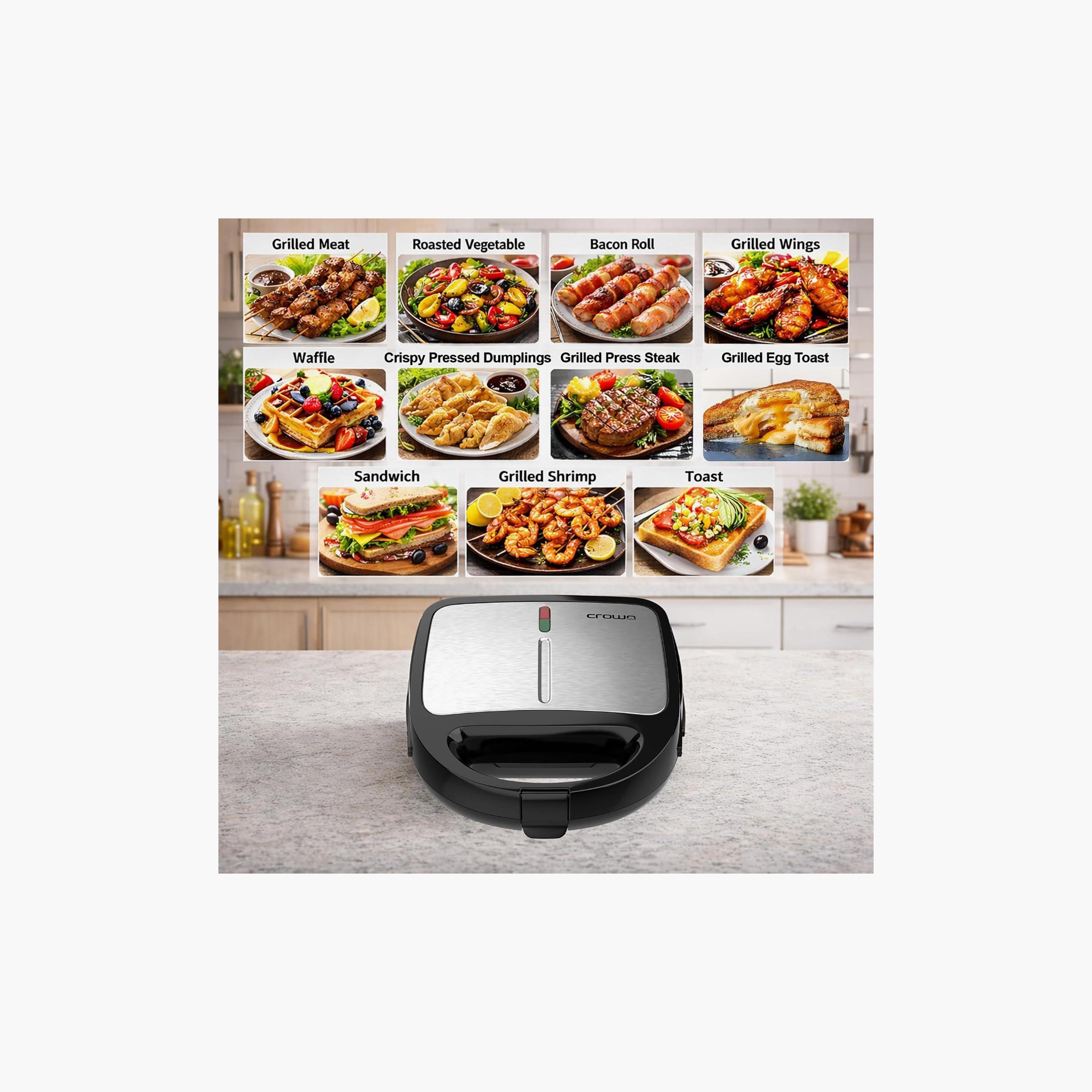 Crownline Two Slice Sandwich Maker with 3 Detachable Plates Black and Silver | SM-441-household-appliances-kitchenappliances-toasters-image-6
