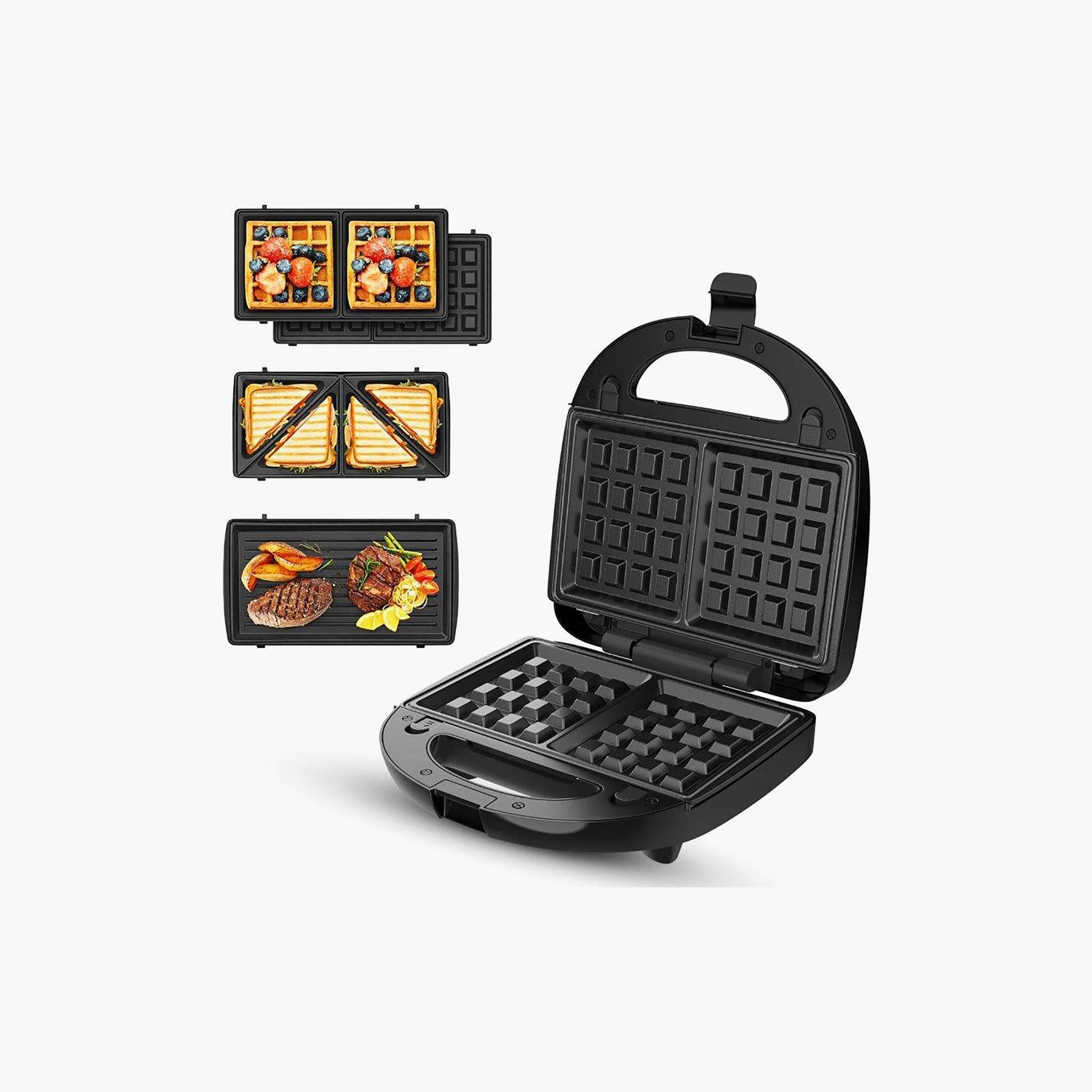 Crownline Two Slice Sandwich Maker with 3 Detachable Plates Black and Silver | SM-441-household-appliances-kitchenappliances-toasters-image-7