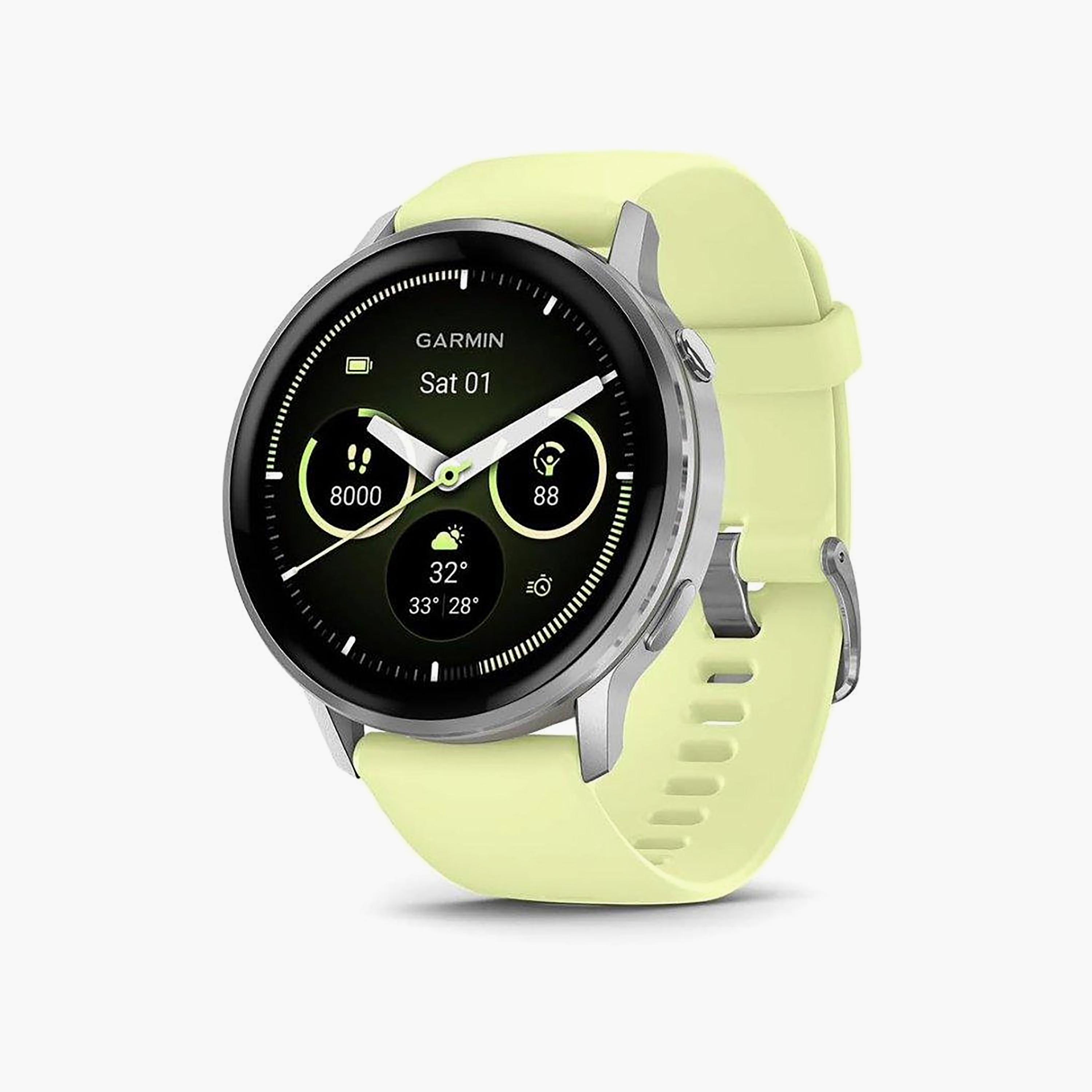Garmin Venu 4 45mm Silver Bezel with Citron Silicone Band | 010-03014-02-men-watchesandjewellery-watches-image-1