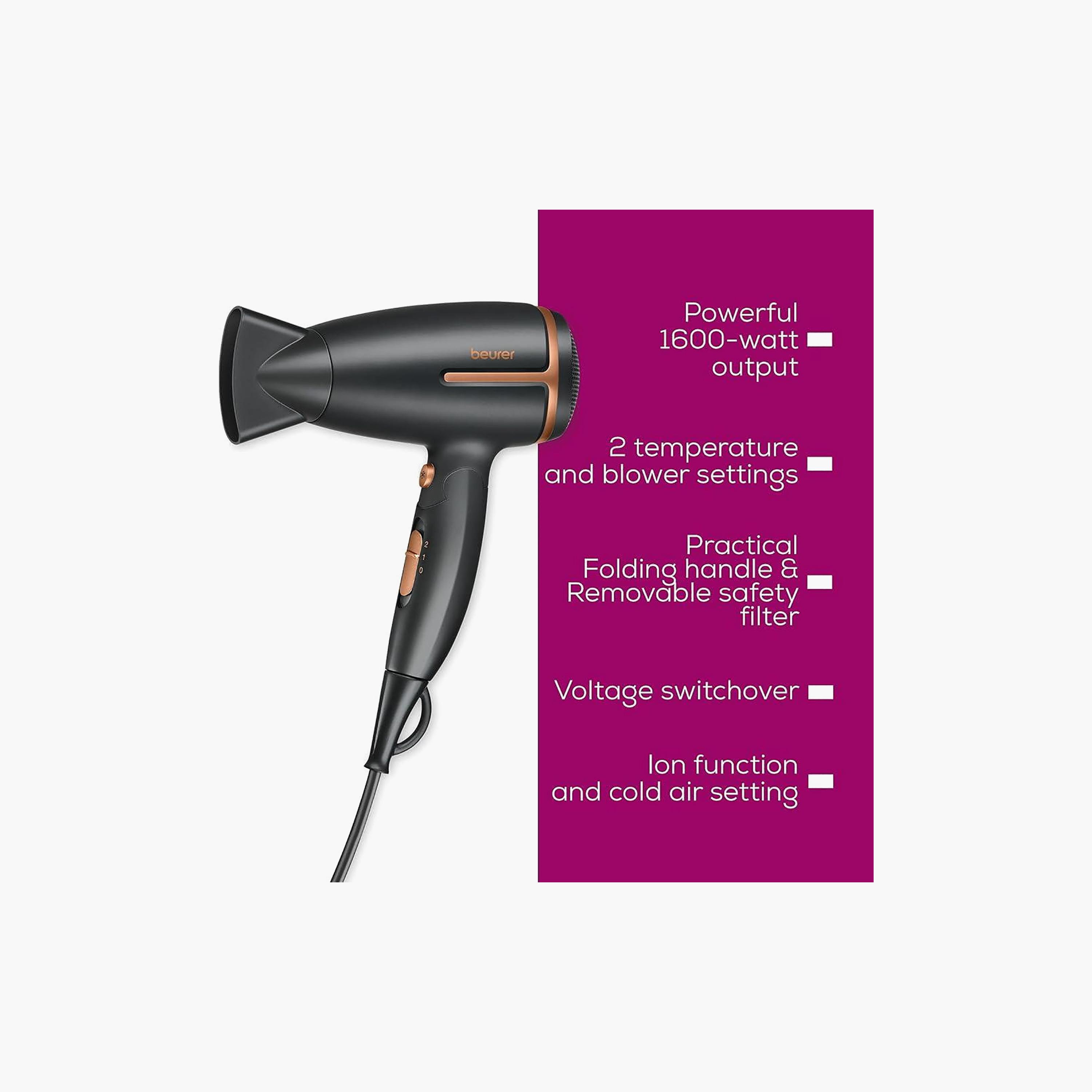 Beurer Compact Travel Hair Dryer Limited Edition Black | H C 25-beautyandpersonalcare-appliances-hairstylingtools-hairdryers-image-5