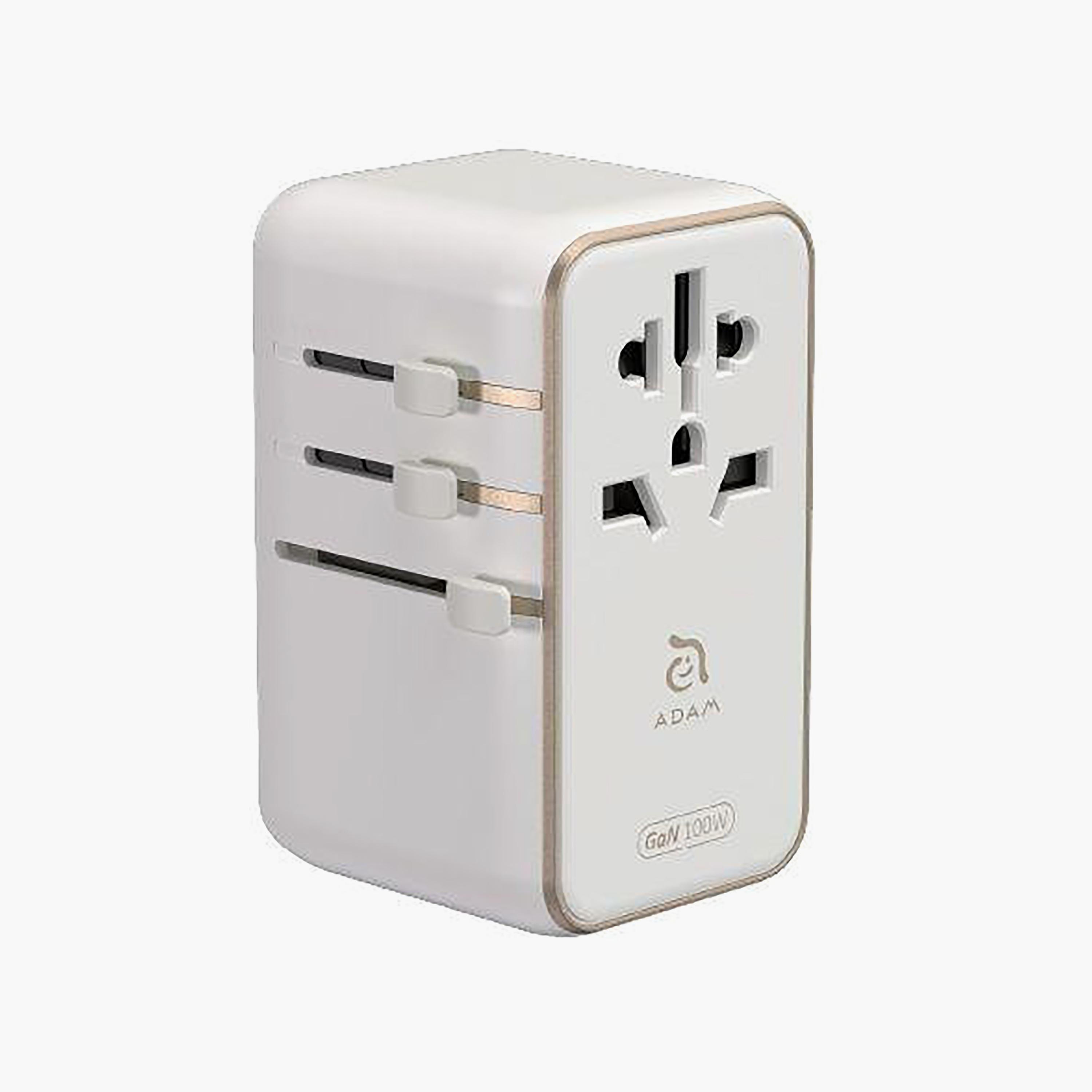 محول شاحن سفر عالمي آدم إليمينتس T100L بقوة 100 واط مع كابل USB-C مدمج - أبيض | APAADT100LWH-electronics-portabledevices-image-1