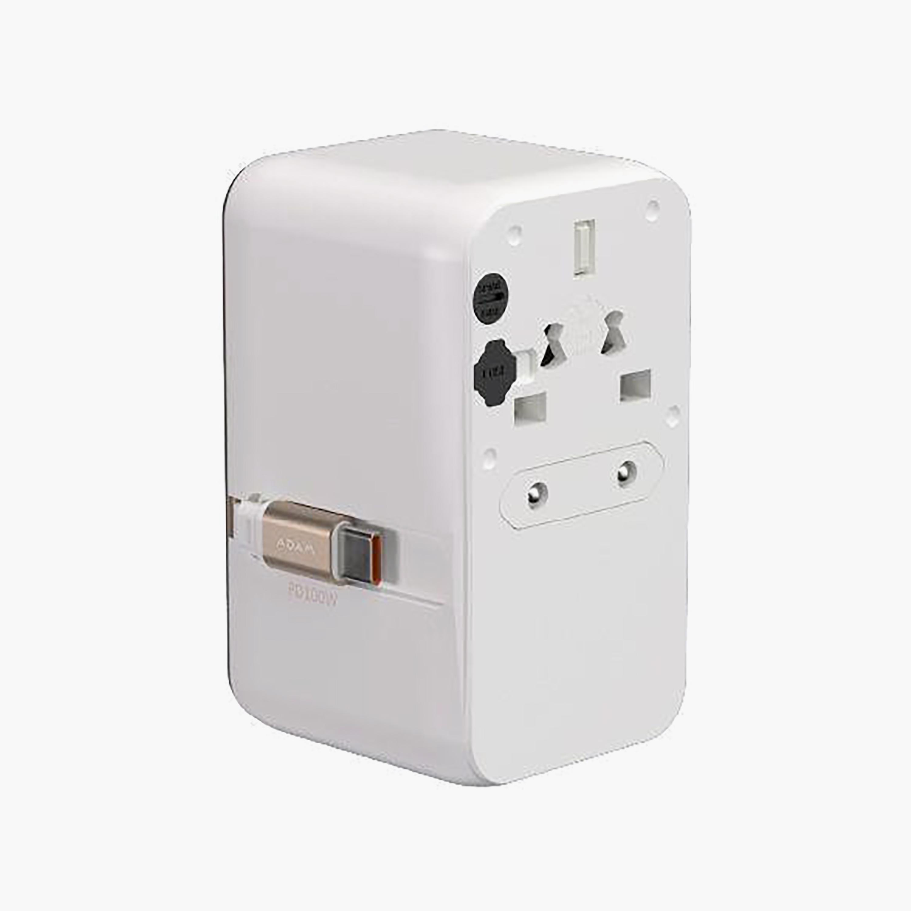 محول شاحن سفر عالمي آدم إليمينتس T100L بقوة 100 واط مع كابل USB-C مدمج - أبيض | APAADT100LWH-electronics-portabledevices-image-2