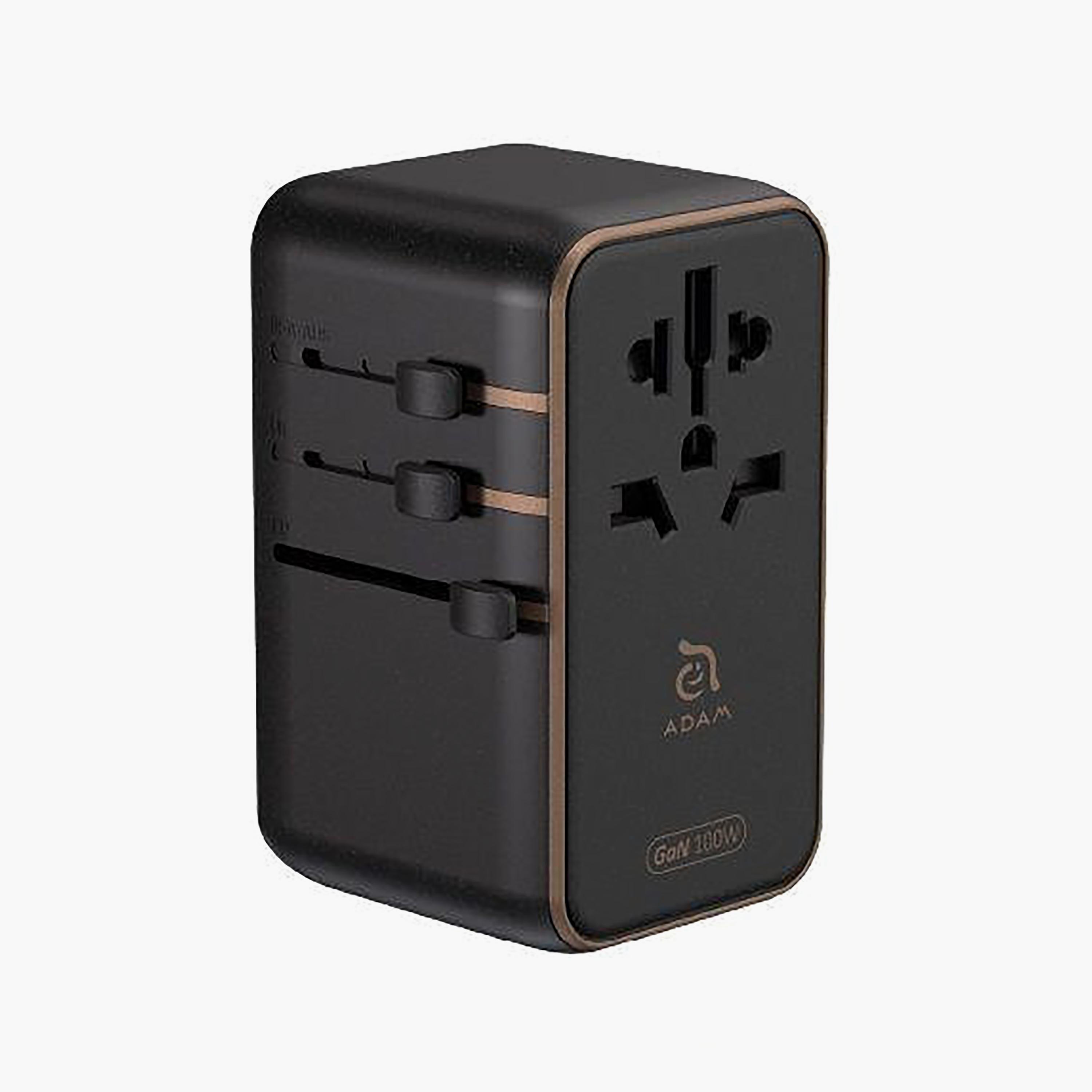 محول شاحن سفر عالمي آدم إليمينتس بقوة 100 واط مع كابل USB-C مدمج - أسود | APAADT100LBK-electronics-portabledevices-image-1