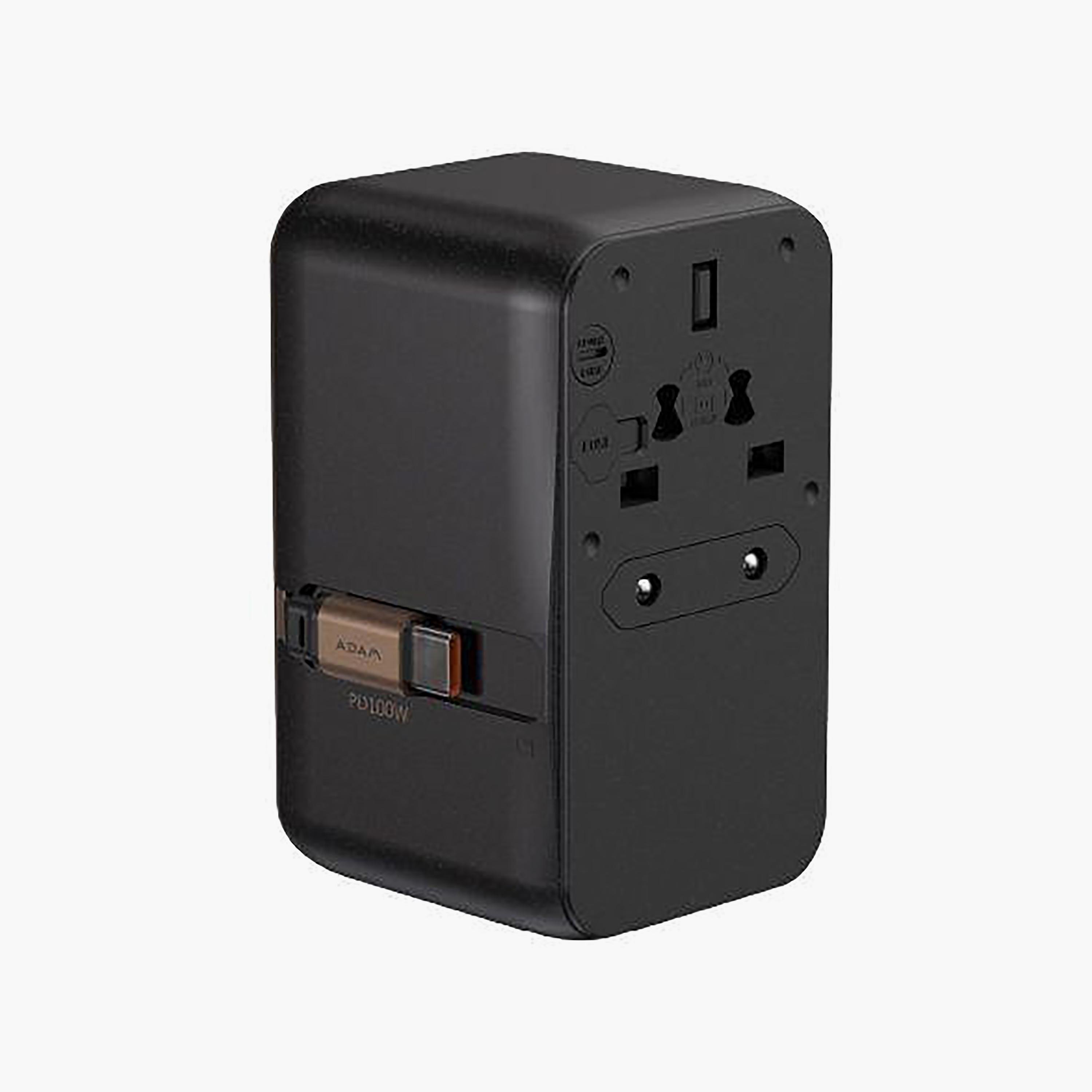 محول شاحن سفر عالمي آدم إليمينتس بقوة 100 واط مع كابل USB-C مدمج - أسود | APAADT100LBK-electronics-portabledevices-image-2