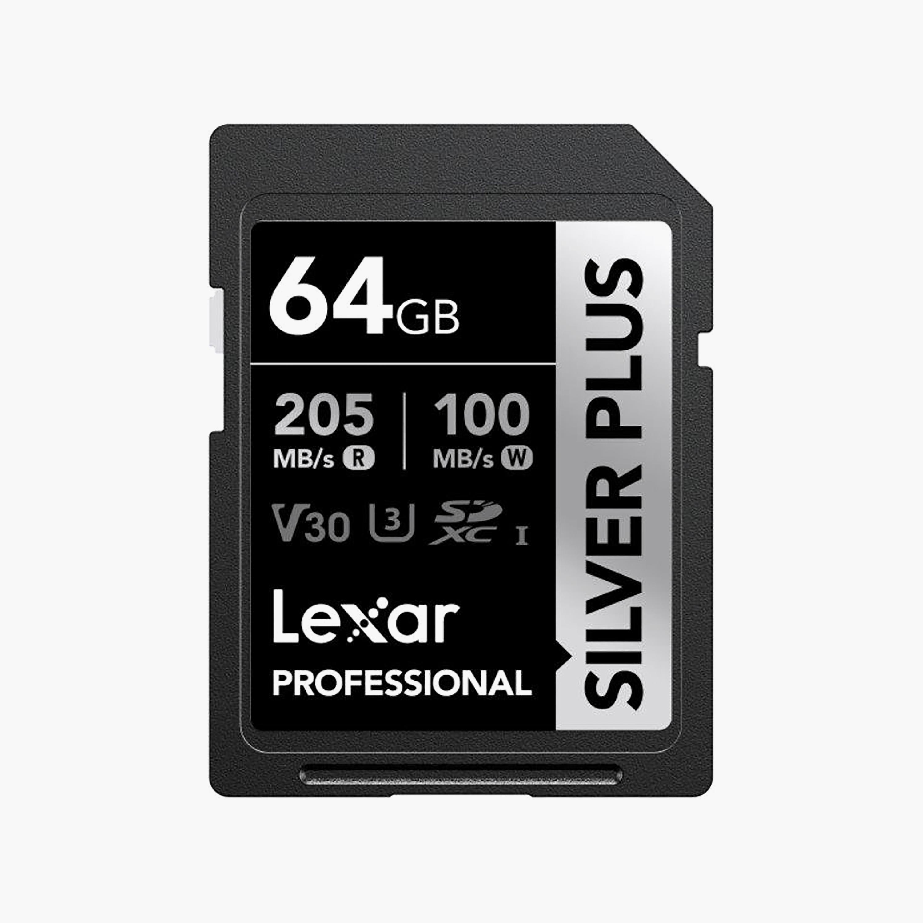 Lexar 64GB SILVER PLUS SDXC UHS-I Card 205MB/s Read 100MB/s Write C10 V30 U3 | LSDSIPL064G-BNNNG-electronics-accessories-computeraccesories-image-1