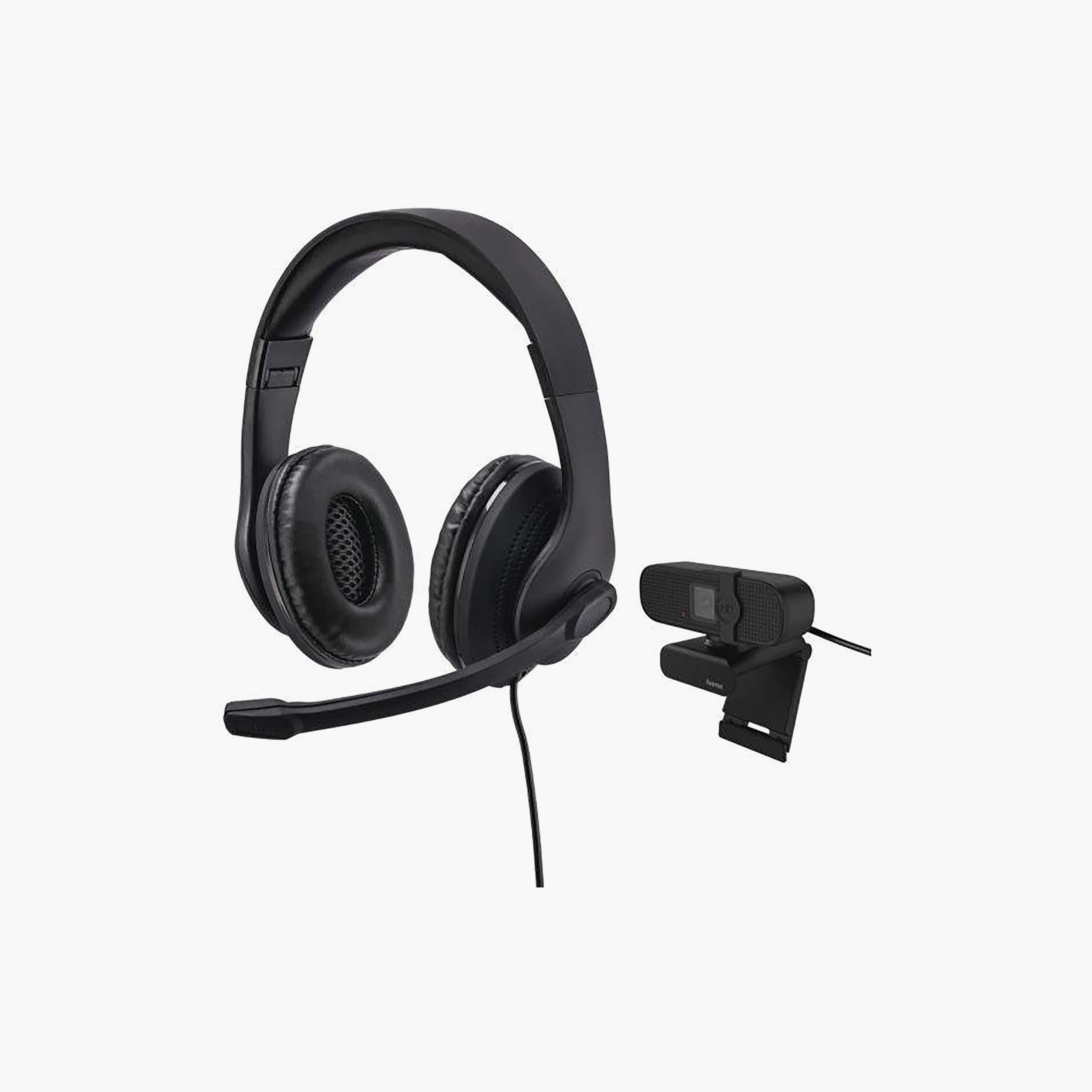 طقم سماعة رأس هاما للكمبيوتر على الأذن HS-USB300 مع كاميرا ويب، أسود من هاما | 139999-electronics-headphonesandearphones-image-1