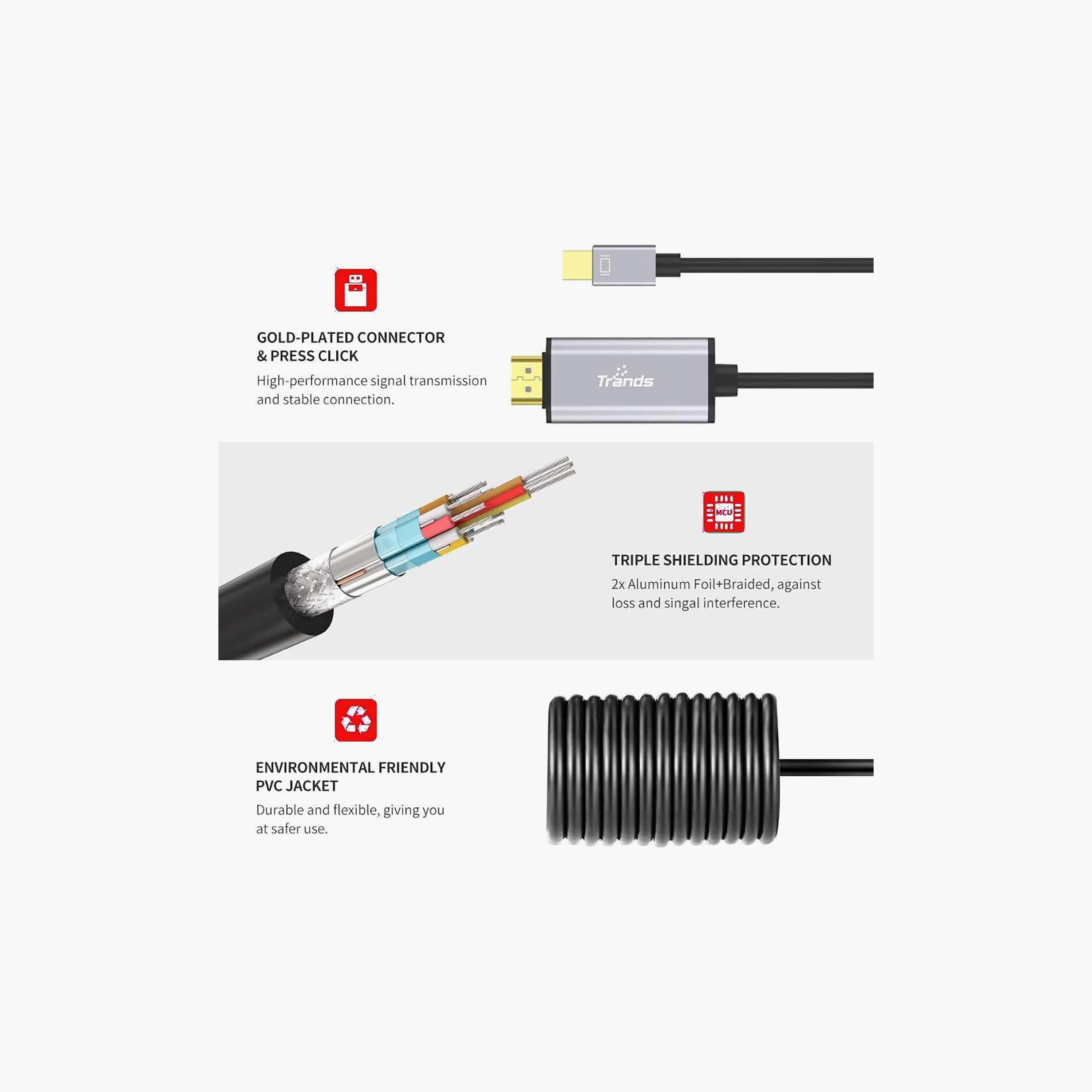 Trands Mini DisplayPort to HDMI Cable 1.8m | TR-CA589-electronics-accessories-computeraccesories-image-3