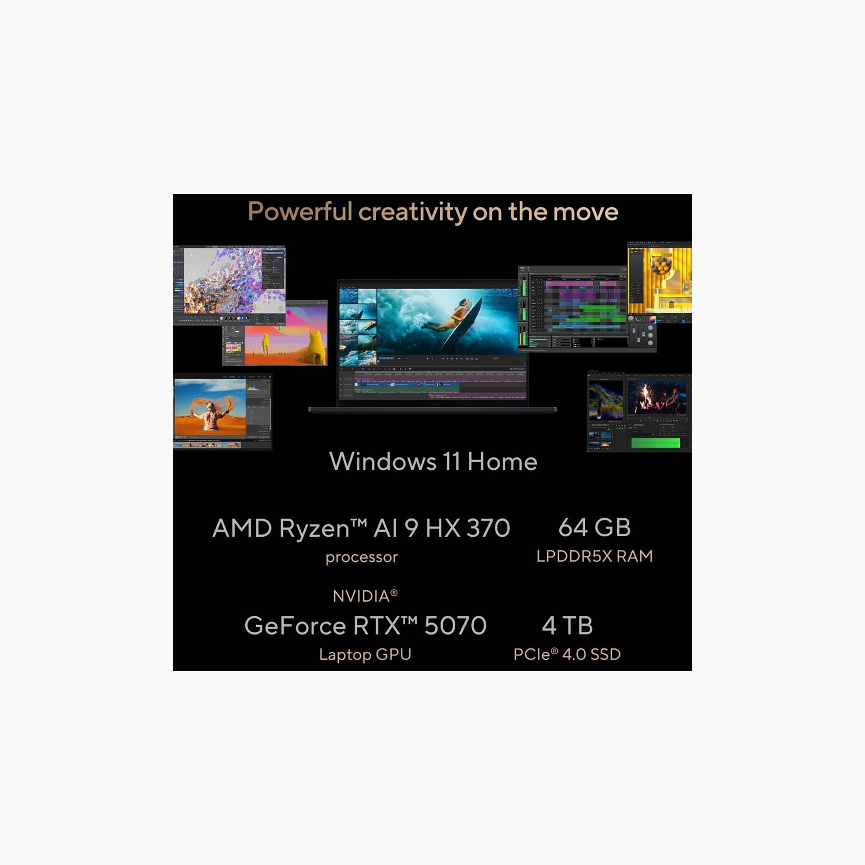 لابتوب أسوس برو آرت P16 بمعالج AMD رايزن AI 9، رام 64 جيجابايت، 2 تيرابايت SSD، شاشة 16 بوصة 3K OLED، كرت شاشة RTX 5070، ويندوز 11 | H7606WP-RJ087W-electronics-laptops-image-3