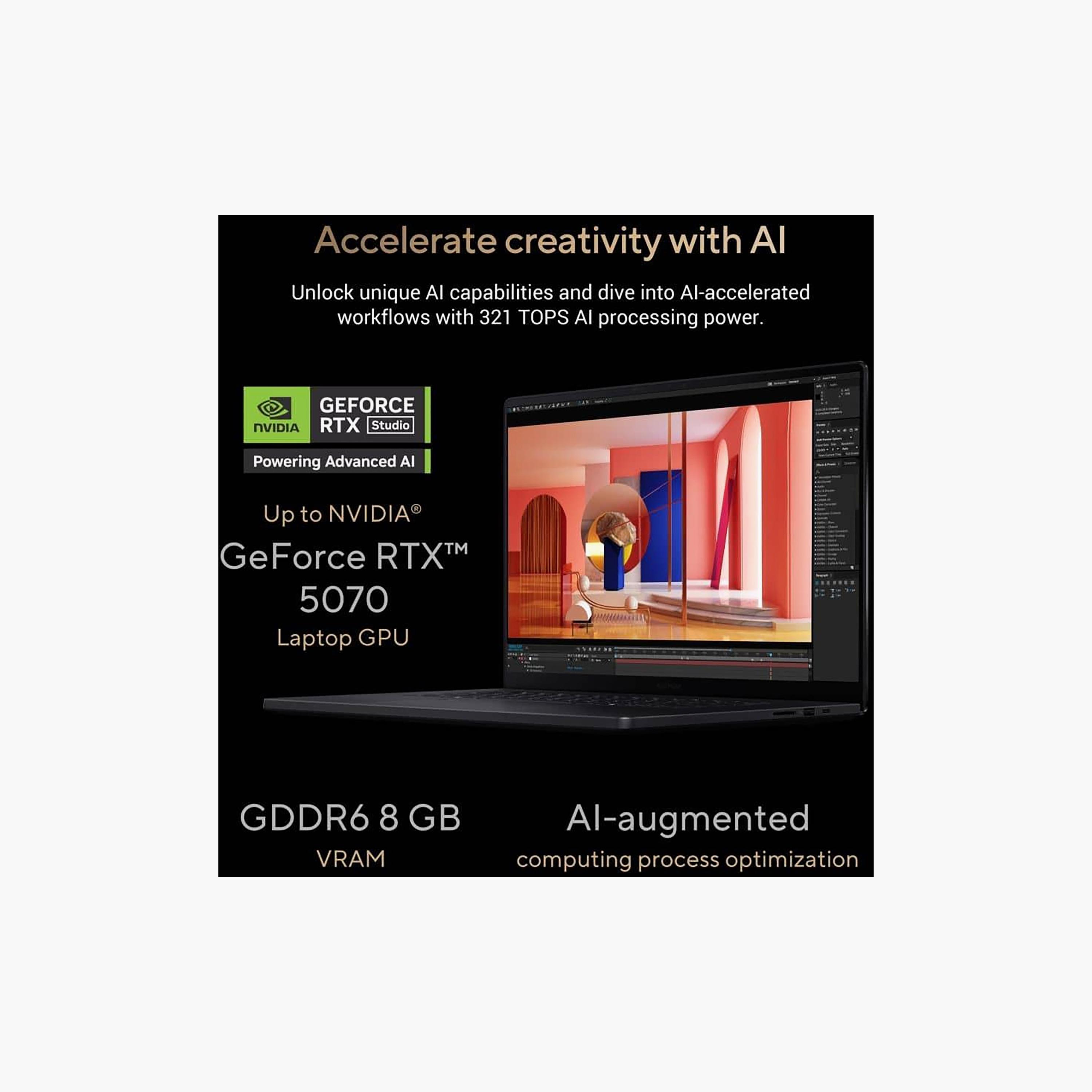 لابتوب أسوس برو آرت P16 بمعالج AMD رايزن AI 9، رام 64 جيجابايت، 2 تيرابايت SSD، شاشة 16 بوصة 3K OLED، كرت شاشة RTX 5070، ويندوز 11 | H7606WP-RJ087W-electronics-laptops-image-5
