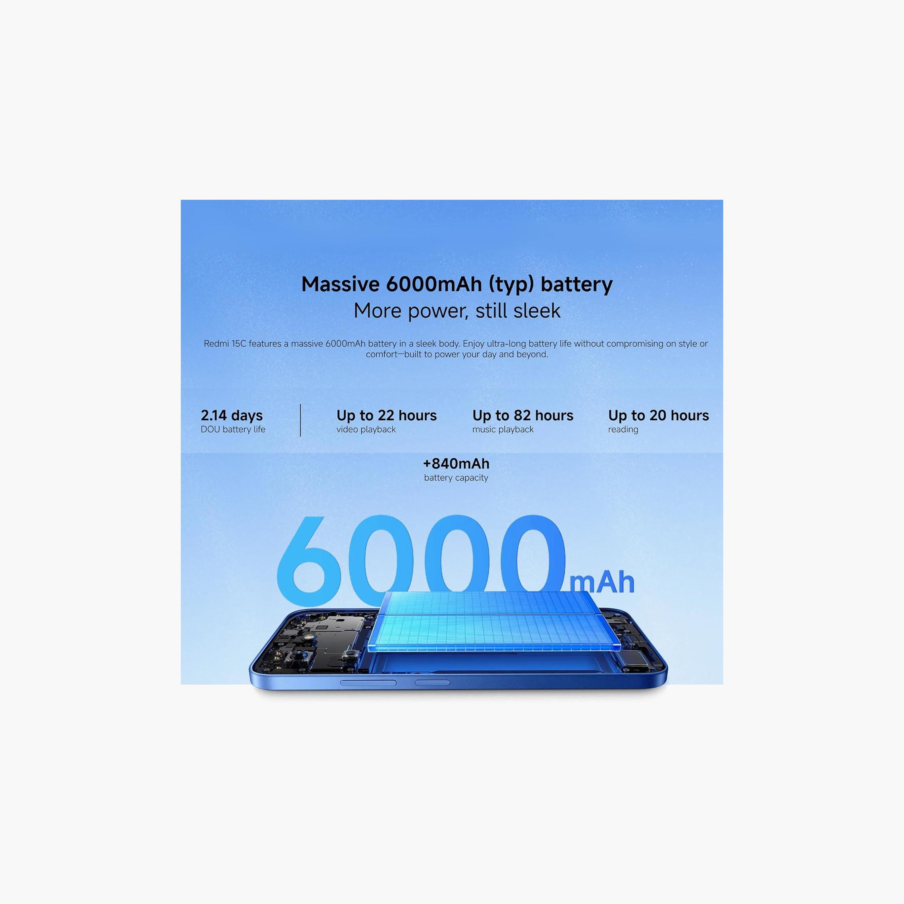 هاتف ذكي شاومي ريدمي 15C باللون الأسود الليلي يدعم شبكات 4G ورام 8 جيجابايت وسعة 256 جيجابايت وشاشة 6.9 بوصة ومعالج ثماني النواة بنظام HyperOS 2-electronics-phones-image-5