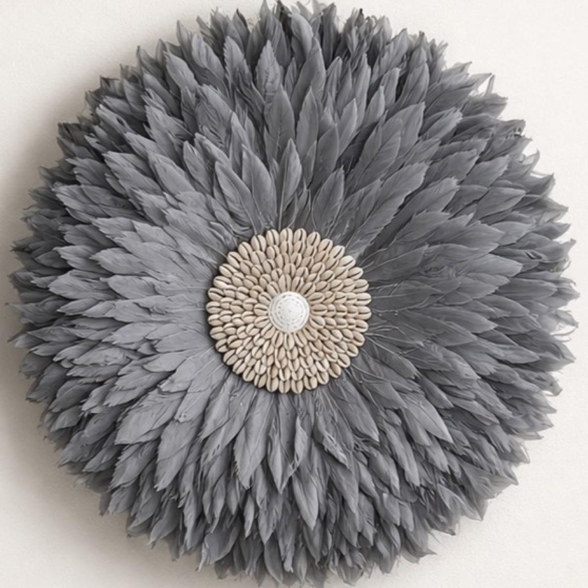 The 8 Senses Living Feather Juju Large Wall Decor with Cowrie Shells - 55 cm