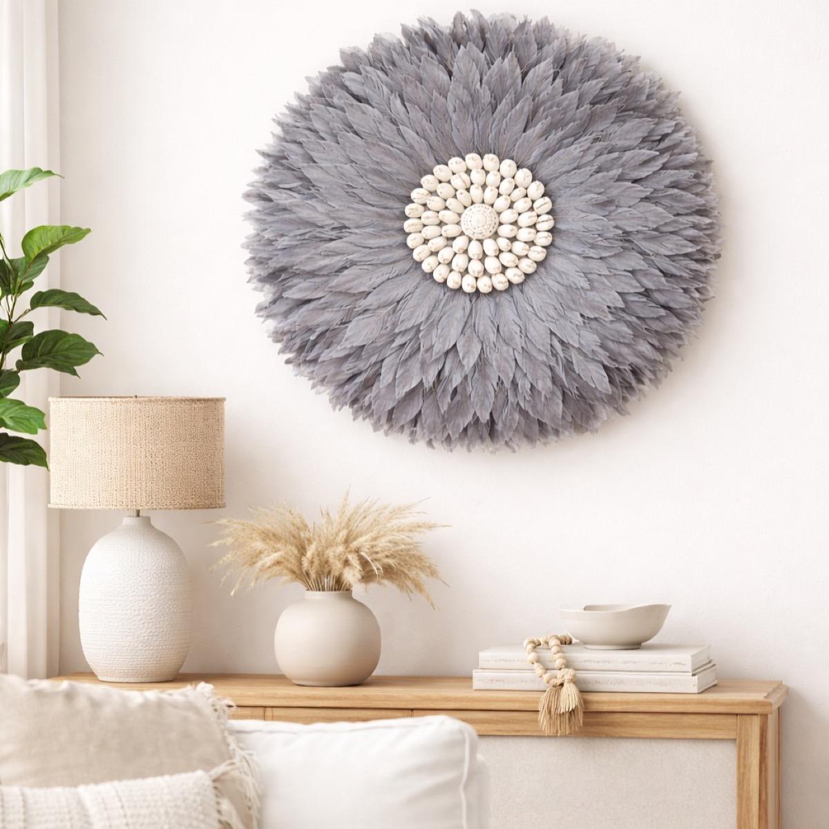 The 8 Senses Living Feather Juju Large Wall Decor with Seashells - 55 cm