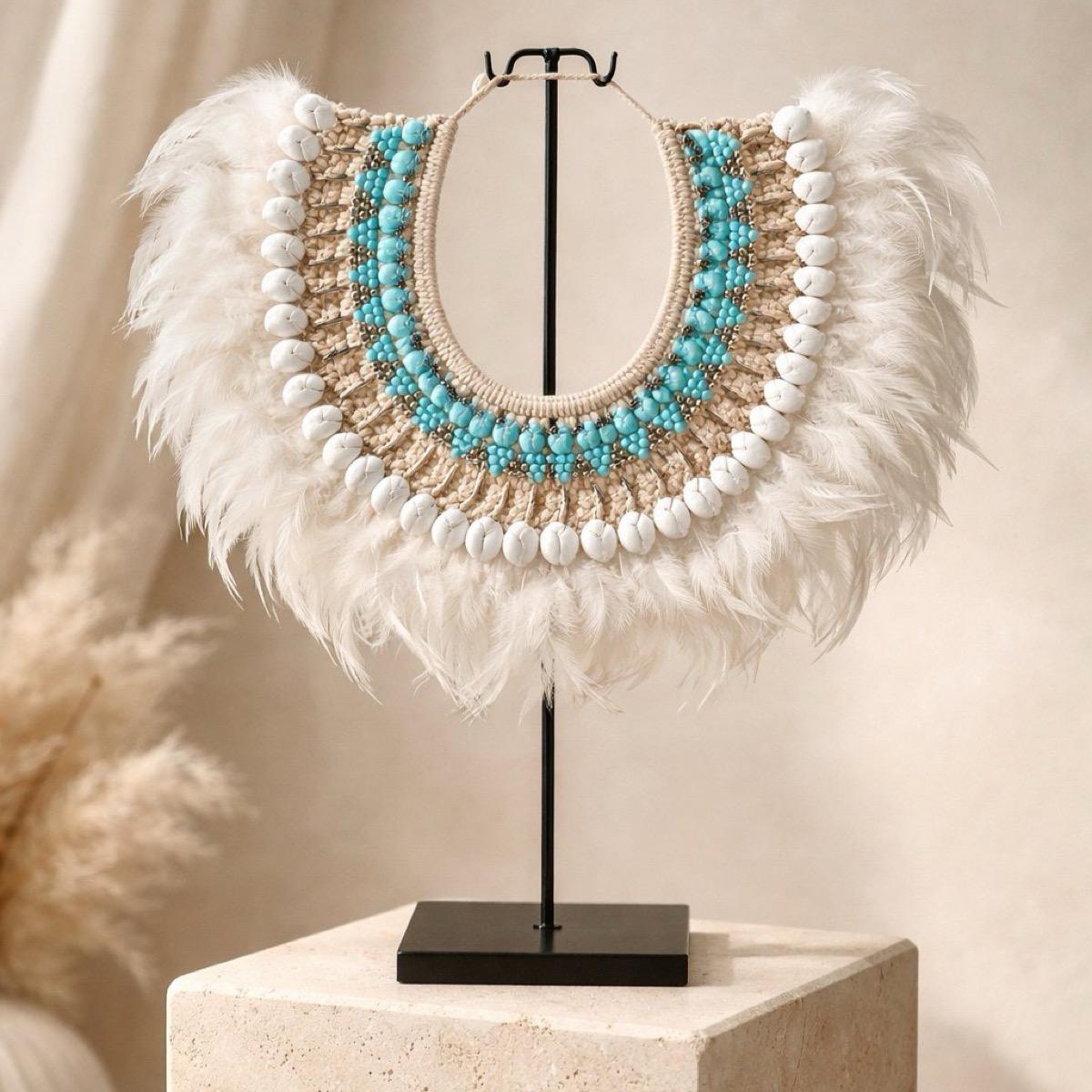 The 8 Senses Living Tribal Feather Necklace on Stand