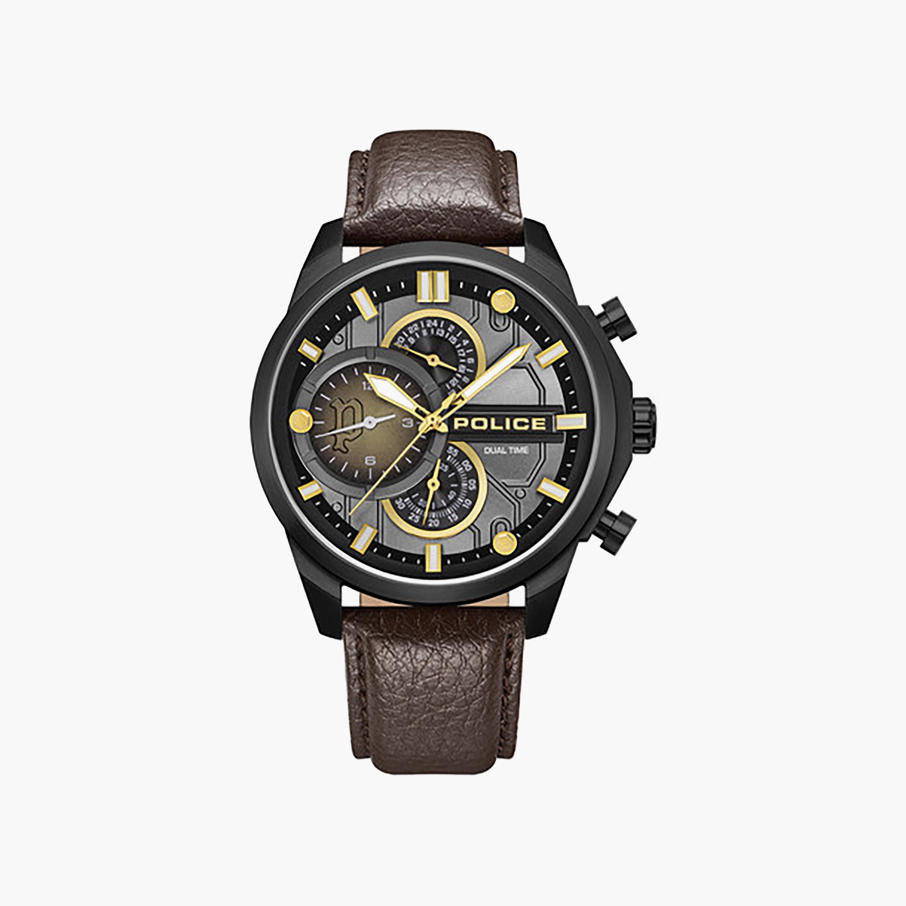 Reactor Cool Grey Dial Leather Strap Chronograph Watch for Men 44mm-men-watchesandjewellery-watches-image-1