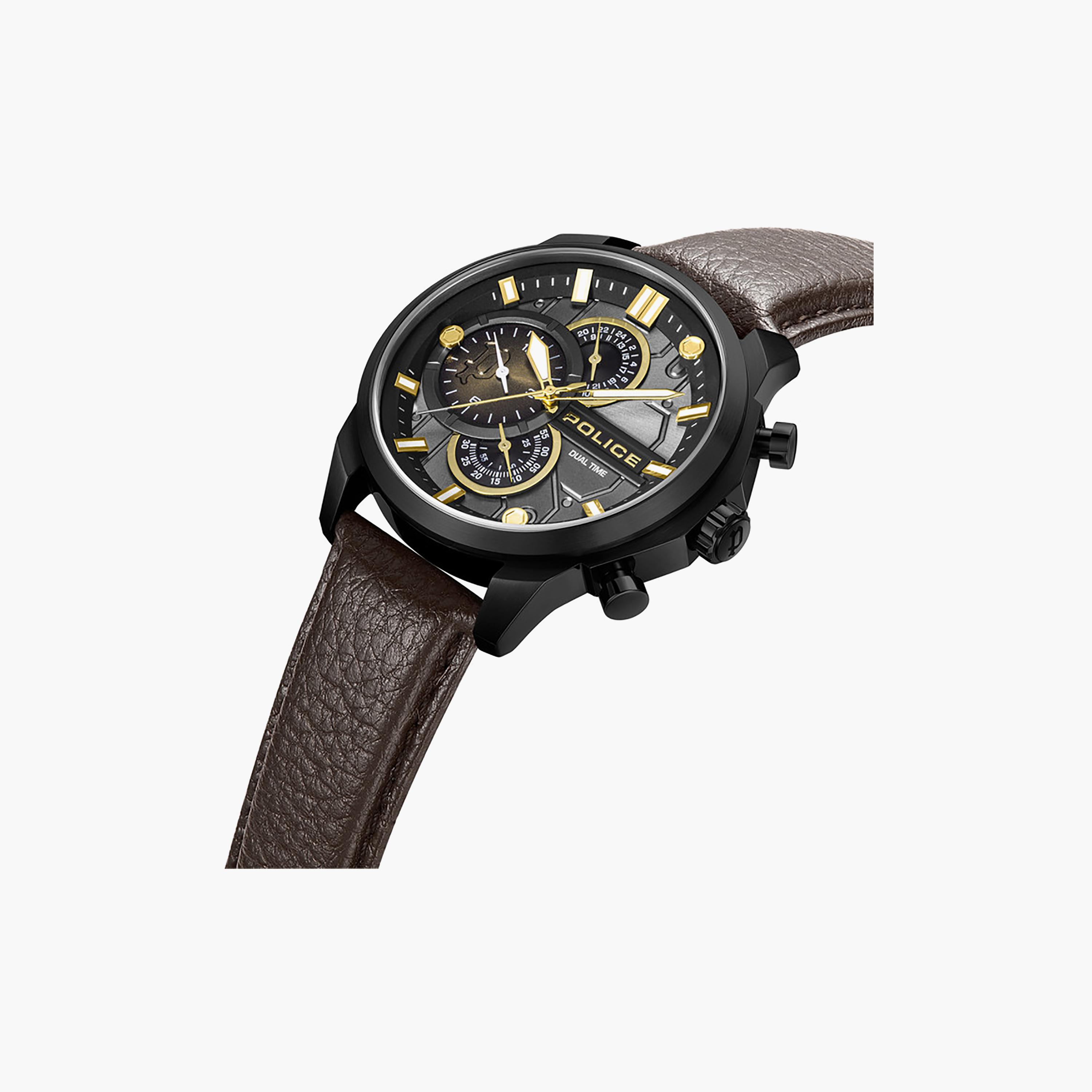 Reactor Cool Grey Dial Leather Strap Chronograph Watch for Men 44mm-men-watchesandjewellery-watches-image-2