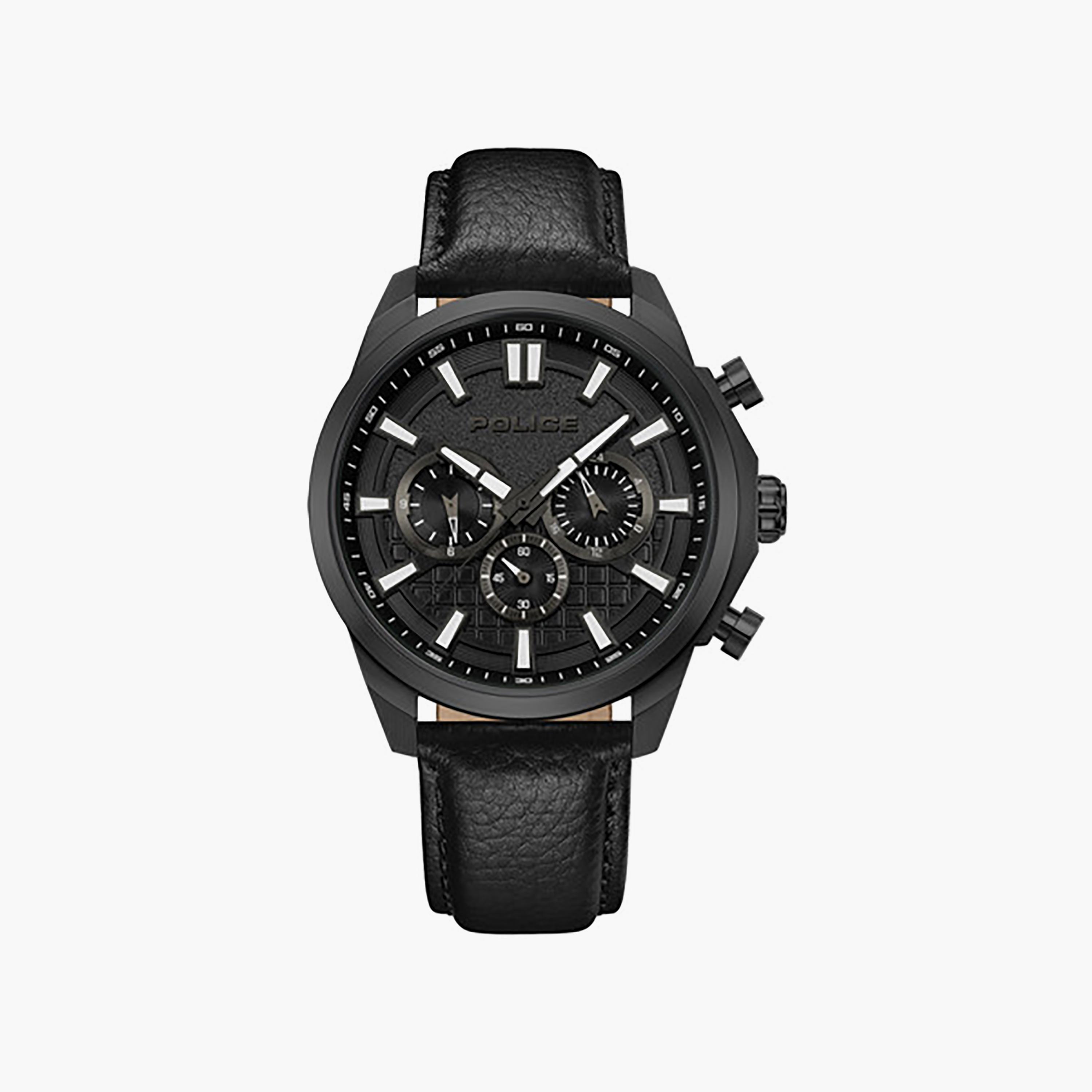 ساعة كرونوغراف رجالية بقطر 44 مم، مينا أسود وسوار جلدي-men-watchesandjewellery-watches-image-1