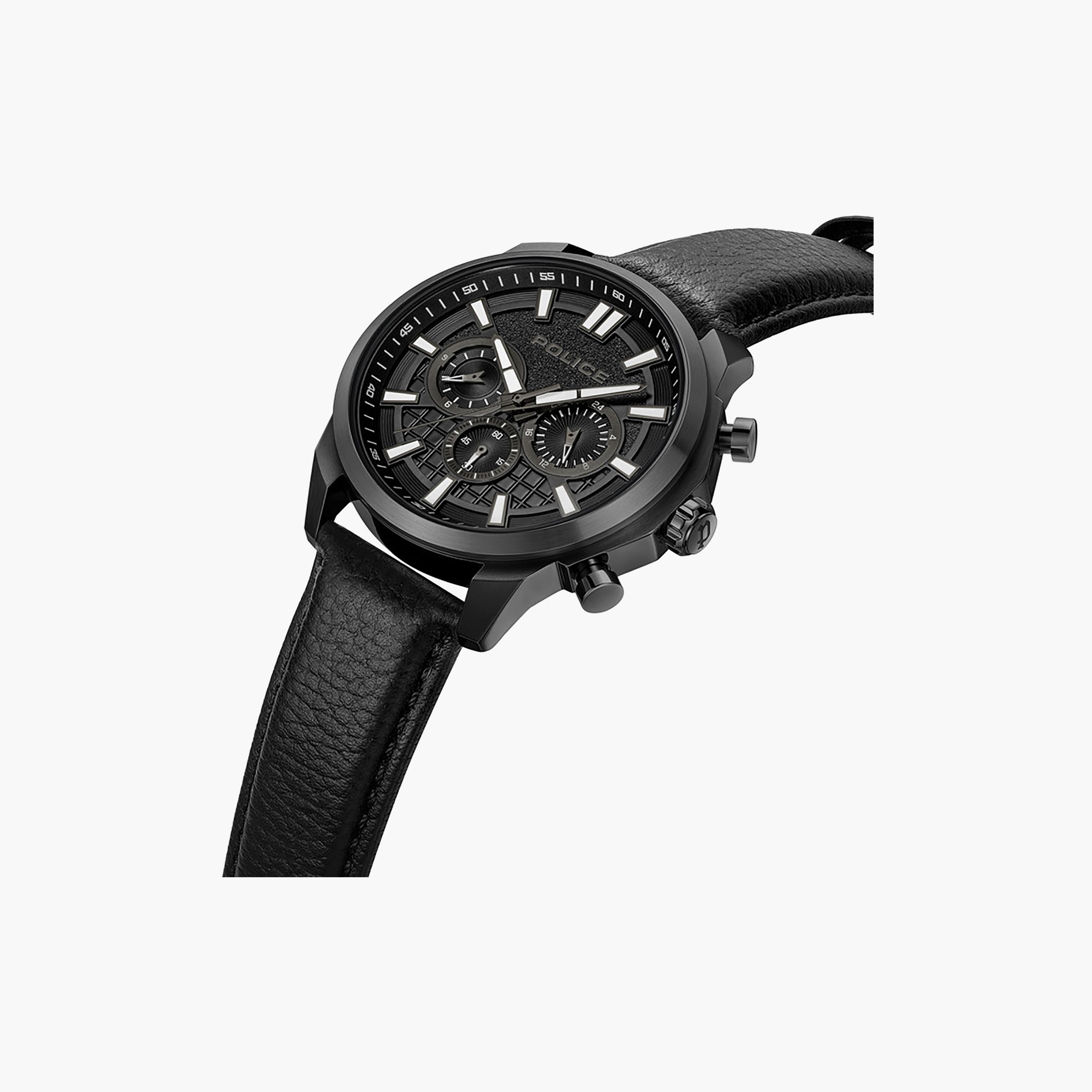 ساعة كرونوغراف رجالية بقطر 44 مم، مينا أسود وسوار جلدي-men-watchesandjewellery-watches-image-2
