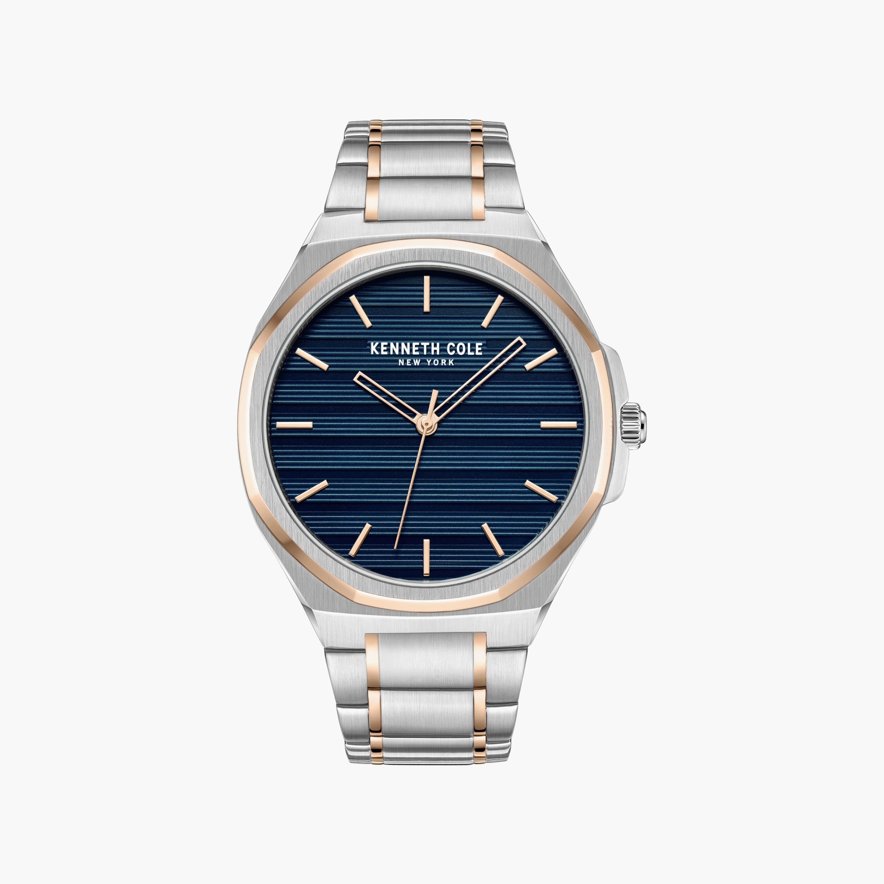 ساعة رجالية تناظرية بسوار من الفولاذ المقاوم للصدأ ومينا أزرق داكن، مقاس 43.5 ملم-men-watchesandjewellery-watches-image-1